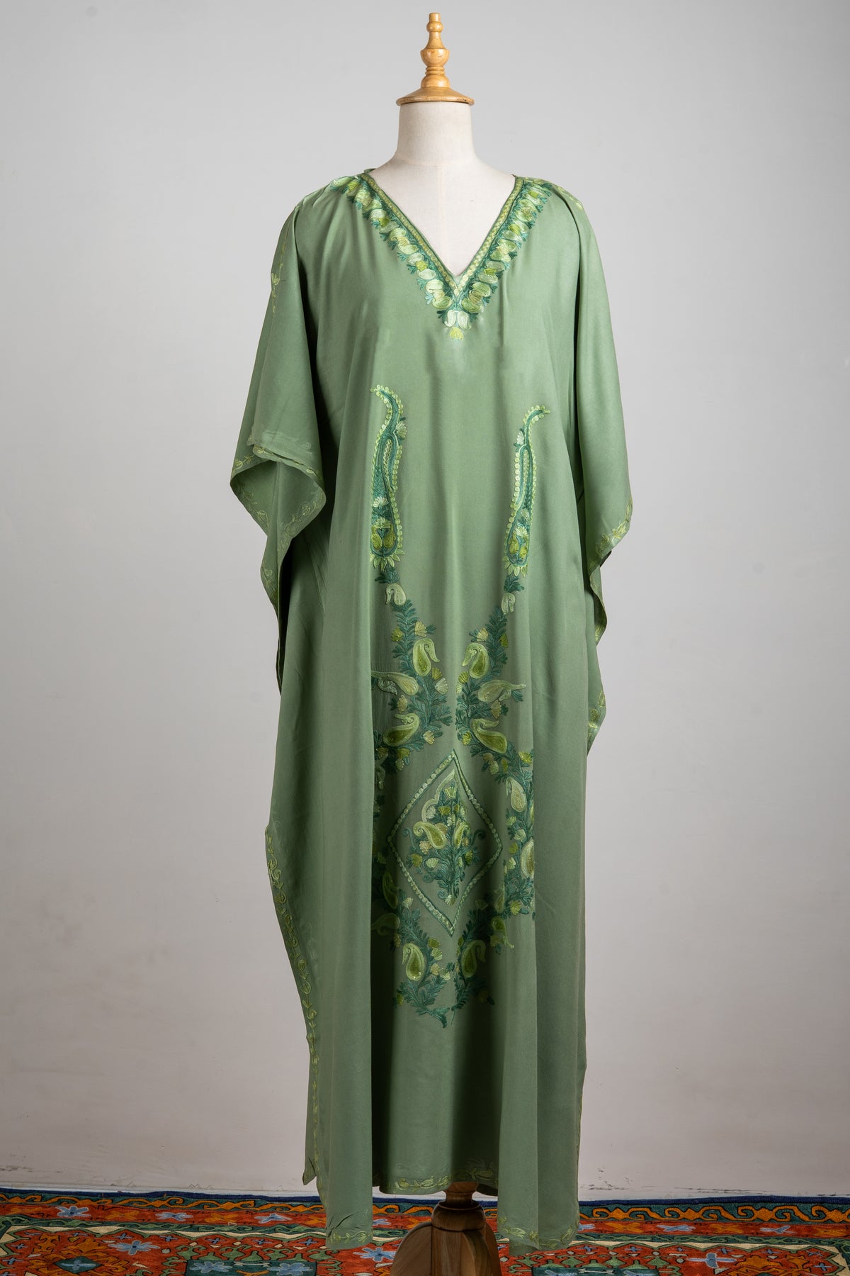 Meadow Mist Aari Embroidered Kaftans in Olive Green