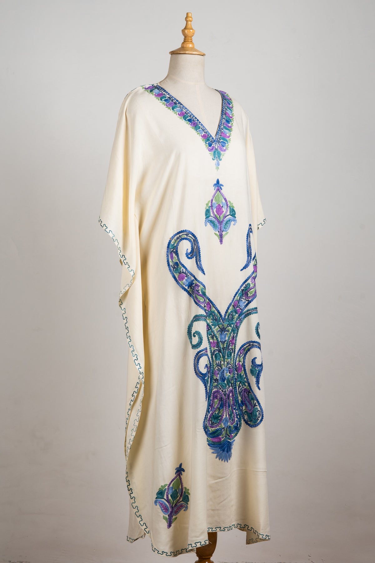 Twilight Bloom Aari Embroidered Kaftans in Cream