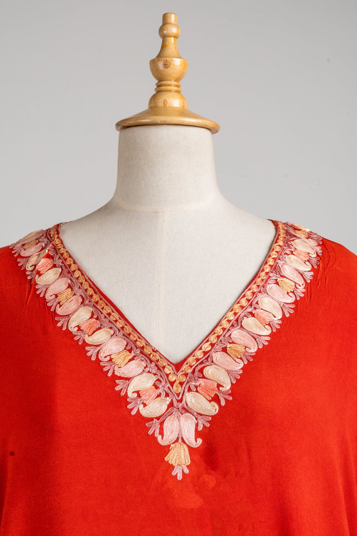 Sunset Flame Aari Embroidered Kaftans in Fiery Rust