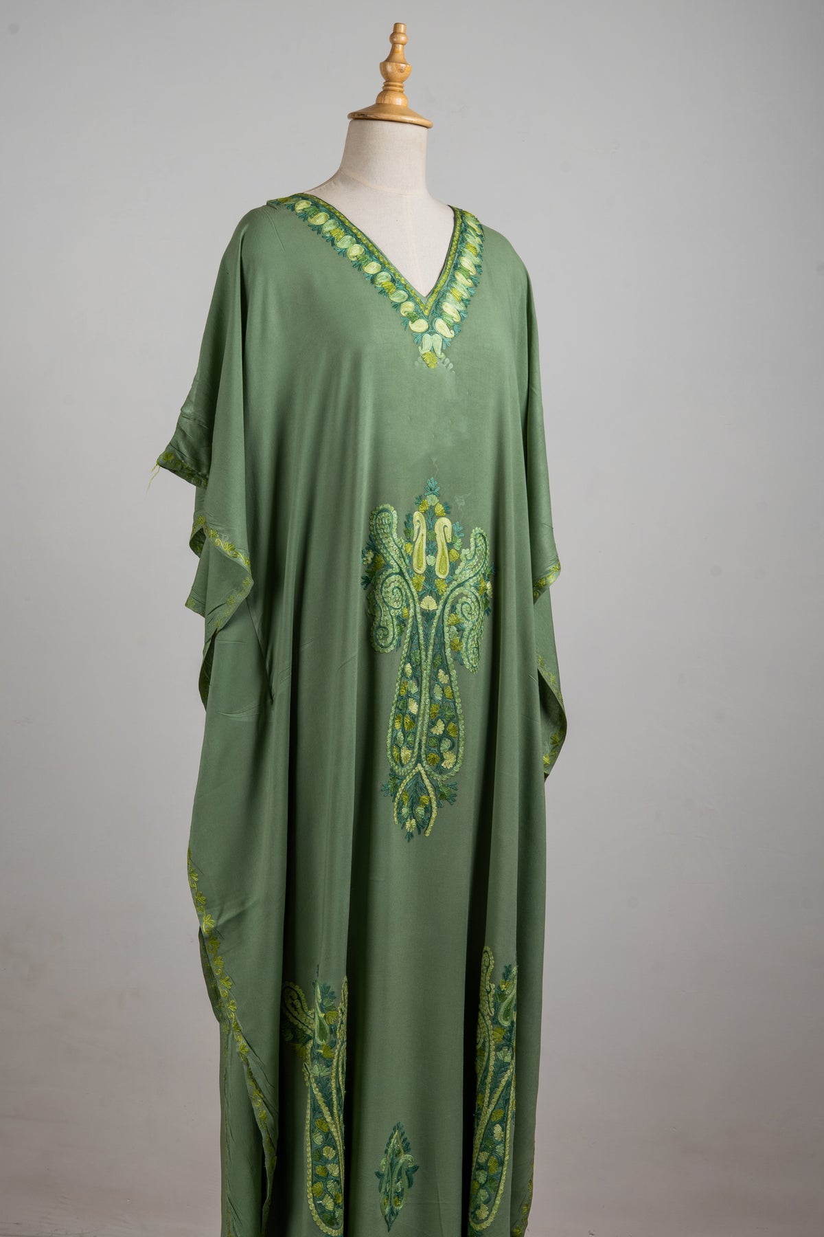 Serene Bloom Aari Embroidered Kaftans in Pastel Green