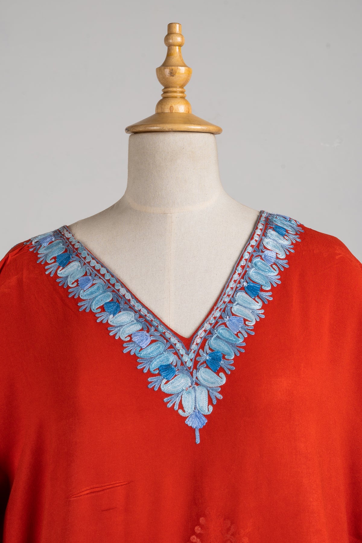 Crimson Mirage Aari Embroidered Kaftans in Red and Blue