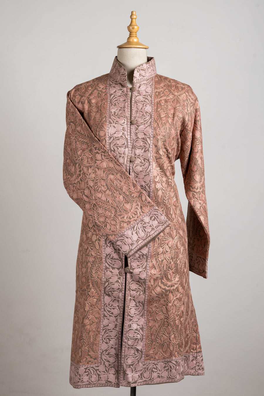 Rosewood Mist Aari Embroidered Long Jacket