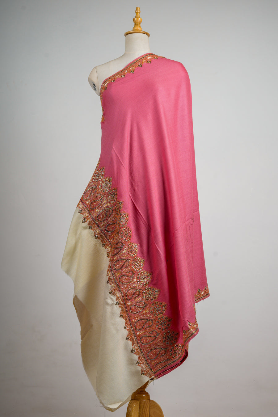 Rose Radiance Tilla Embroidered Merino Wool Shawl