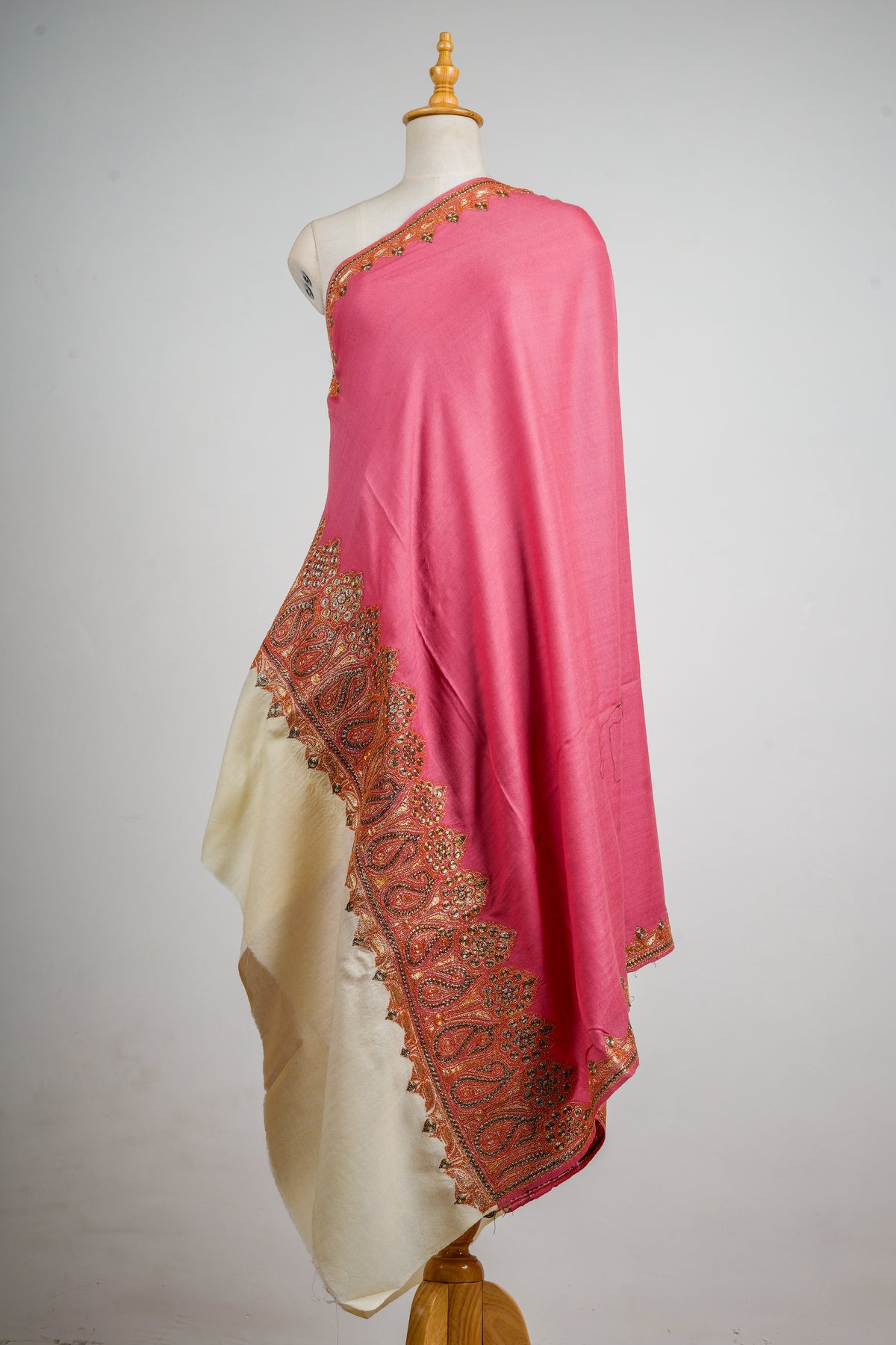 Rose Radiance Tilla Embroidered Merino Wool Shawl