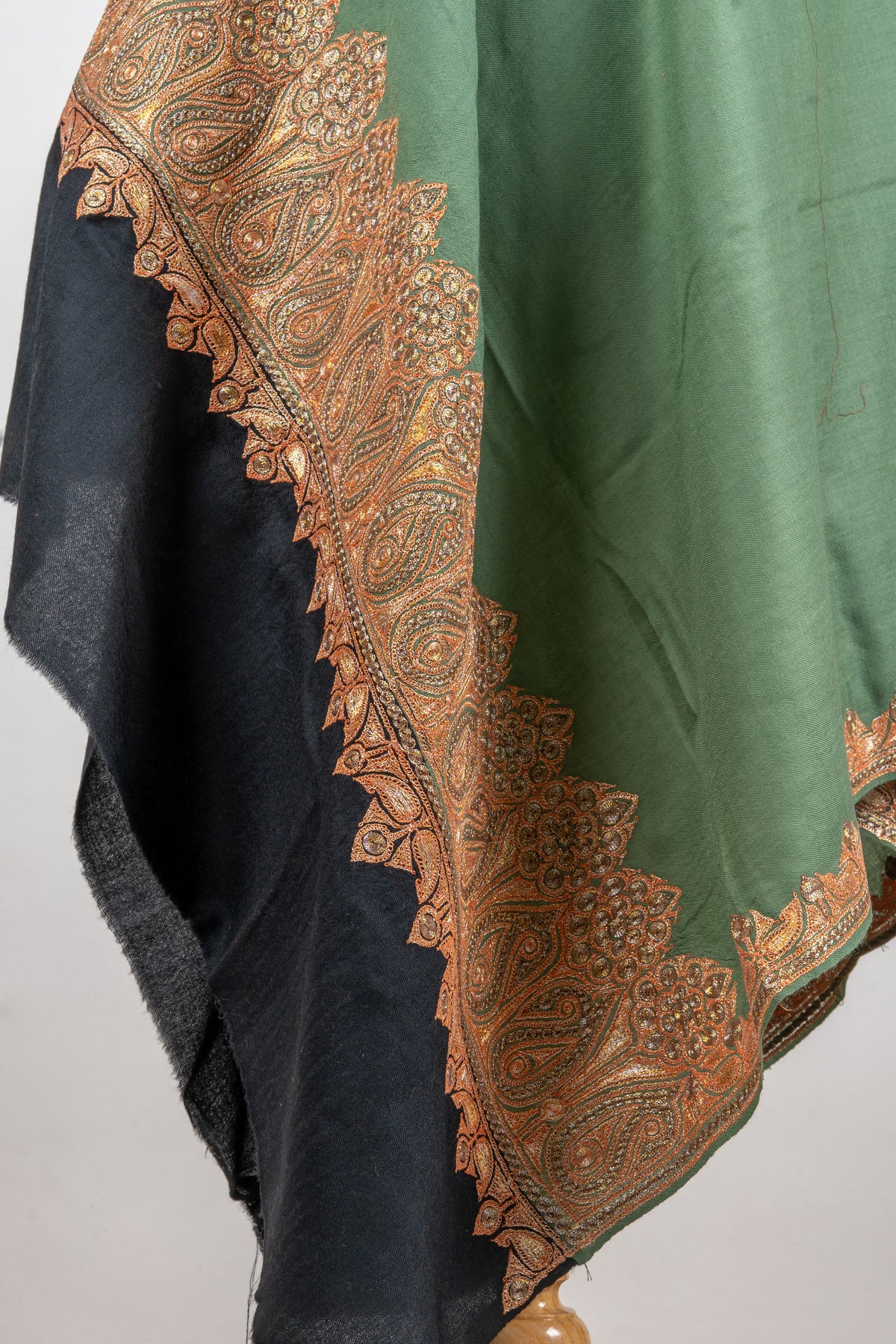 Olive Whisper Merino Wool Shawl with Tilla Detailing