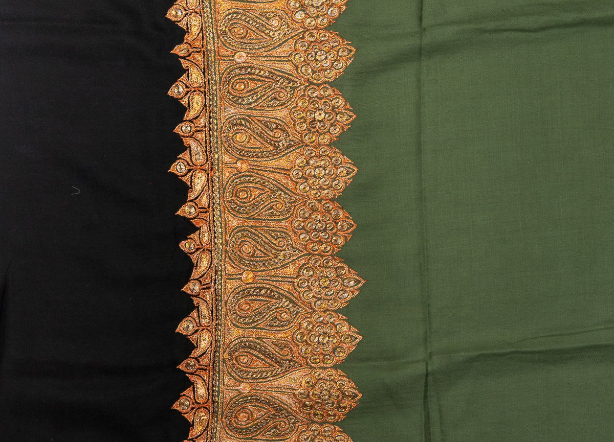 Olive Whisper Merino Wool Shawl with Tilla Detailing