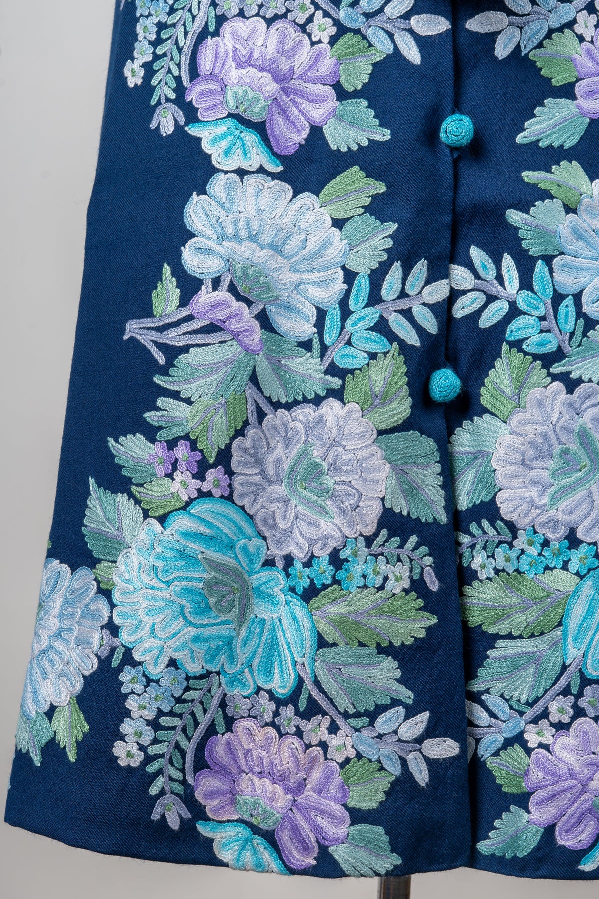 Icy Bloom Pure Wool Long Jacket with Aari Hand Embroidery
