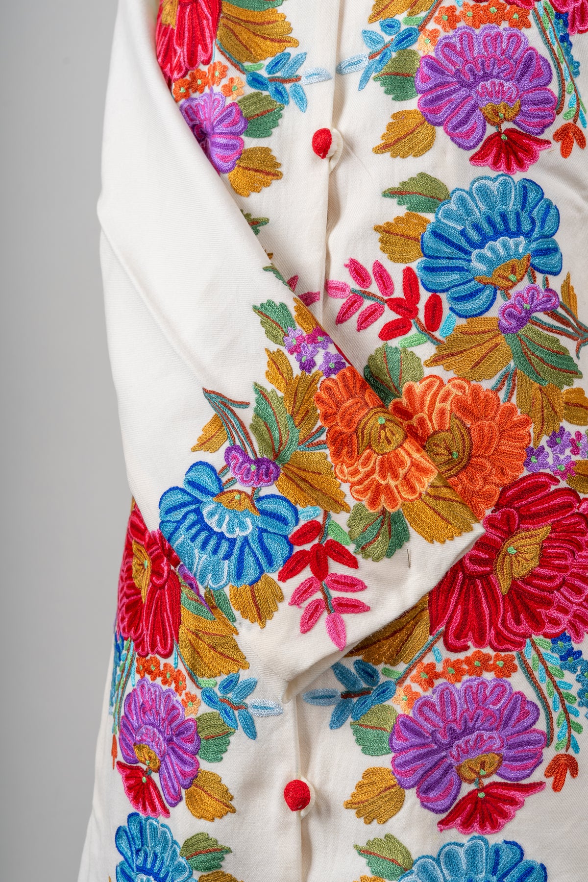 Ivory Blossom Aari Hand-Embroidered Long Jacket