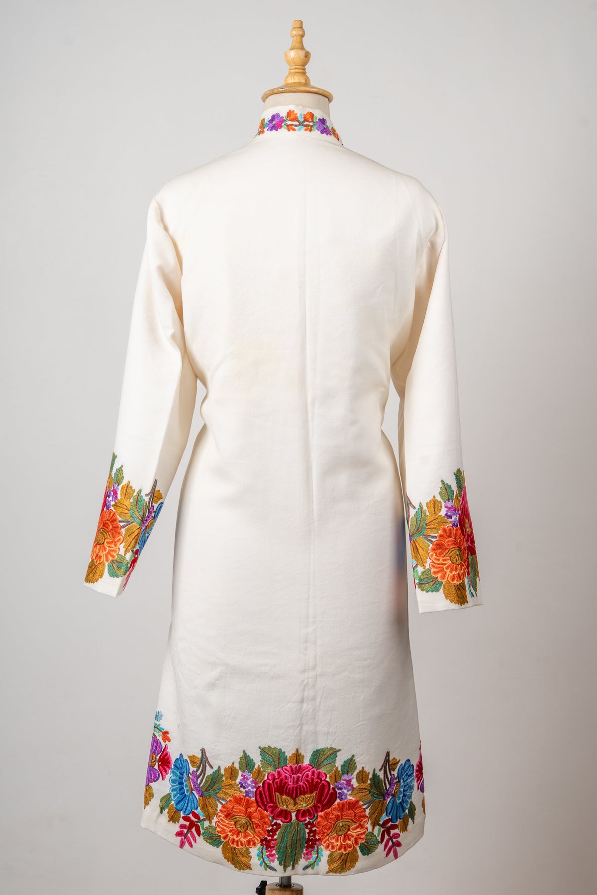 Ivory Blossom Aari Hand-Embroidered Long Jacket