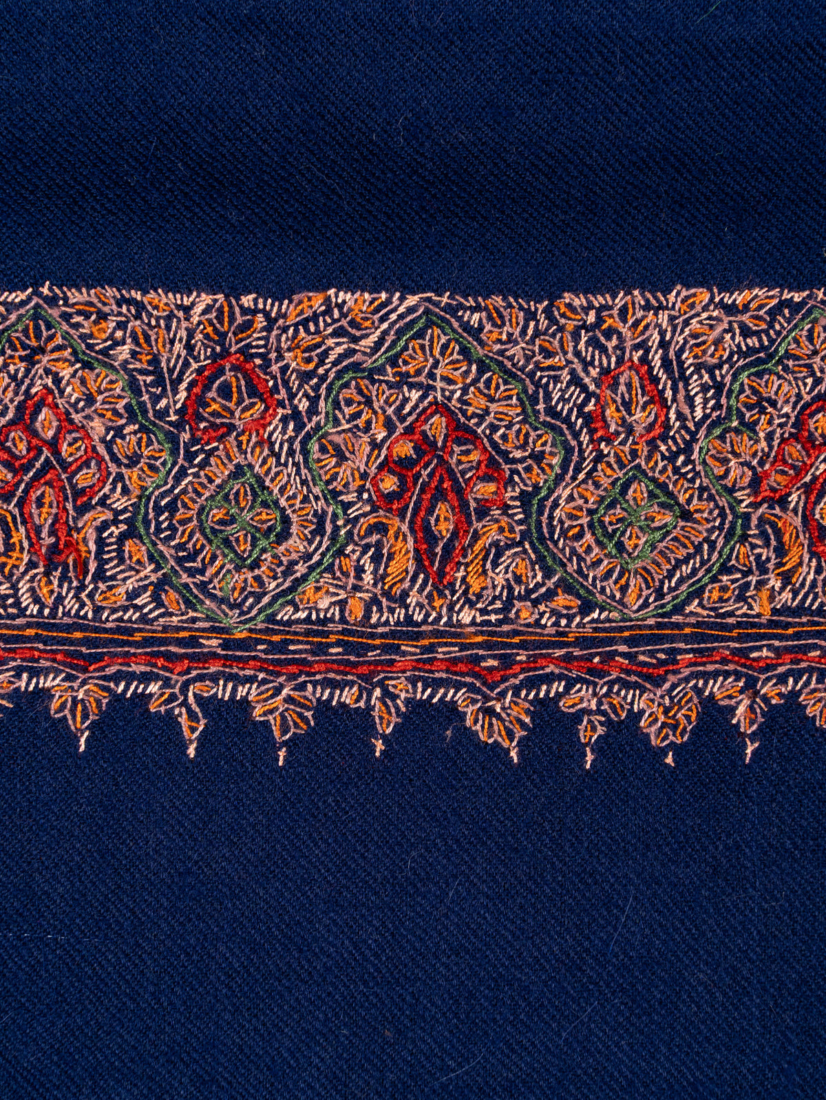 2.5 Yards: Sozni Hand Embroidered Pashmina: Royal Blue Heritage Border