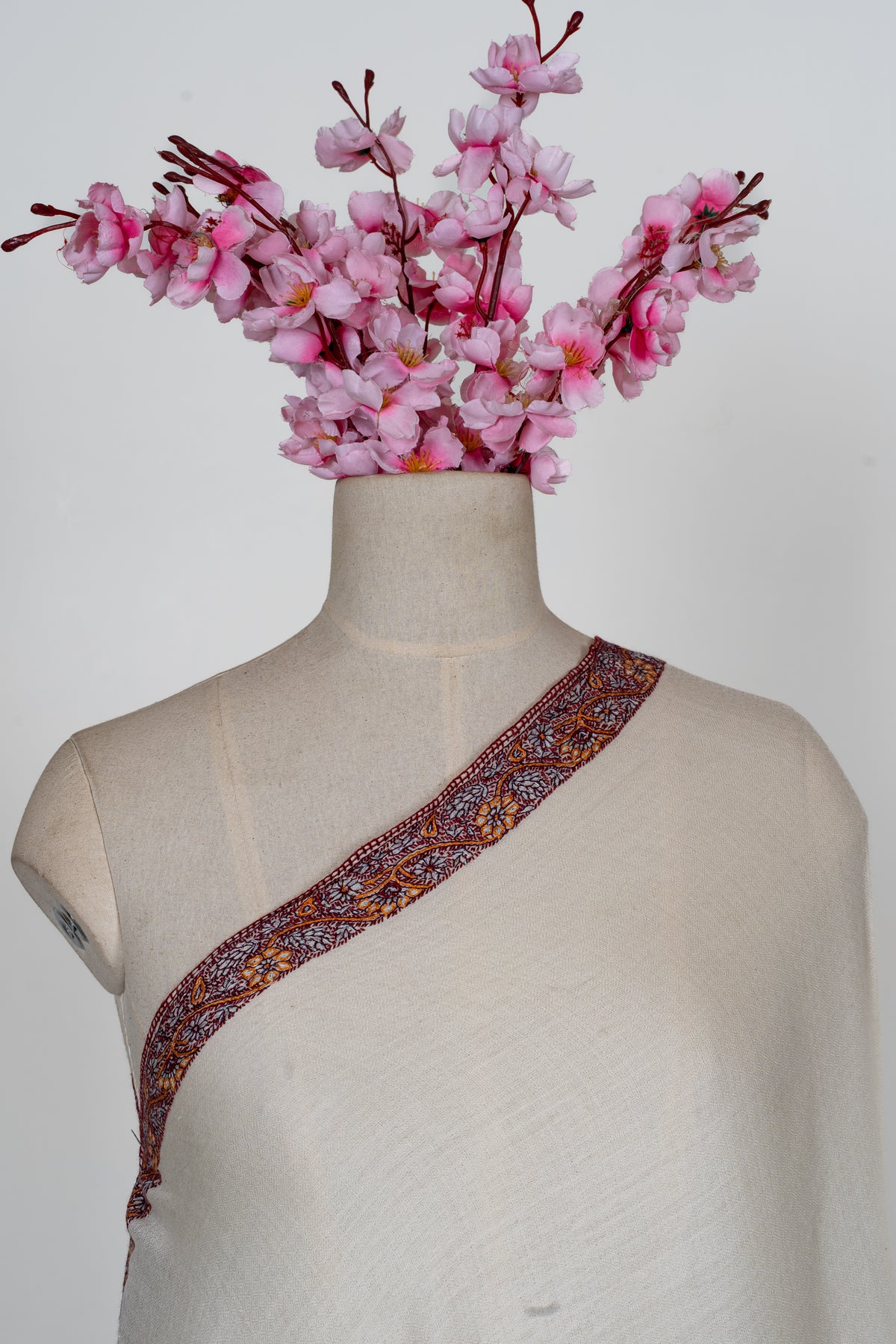 Pearl Mist: Merino Wool Hand Embroidered 2.5 Yards Shawl