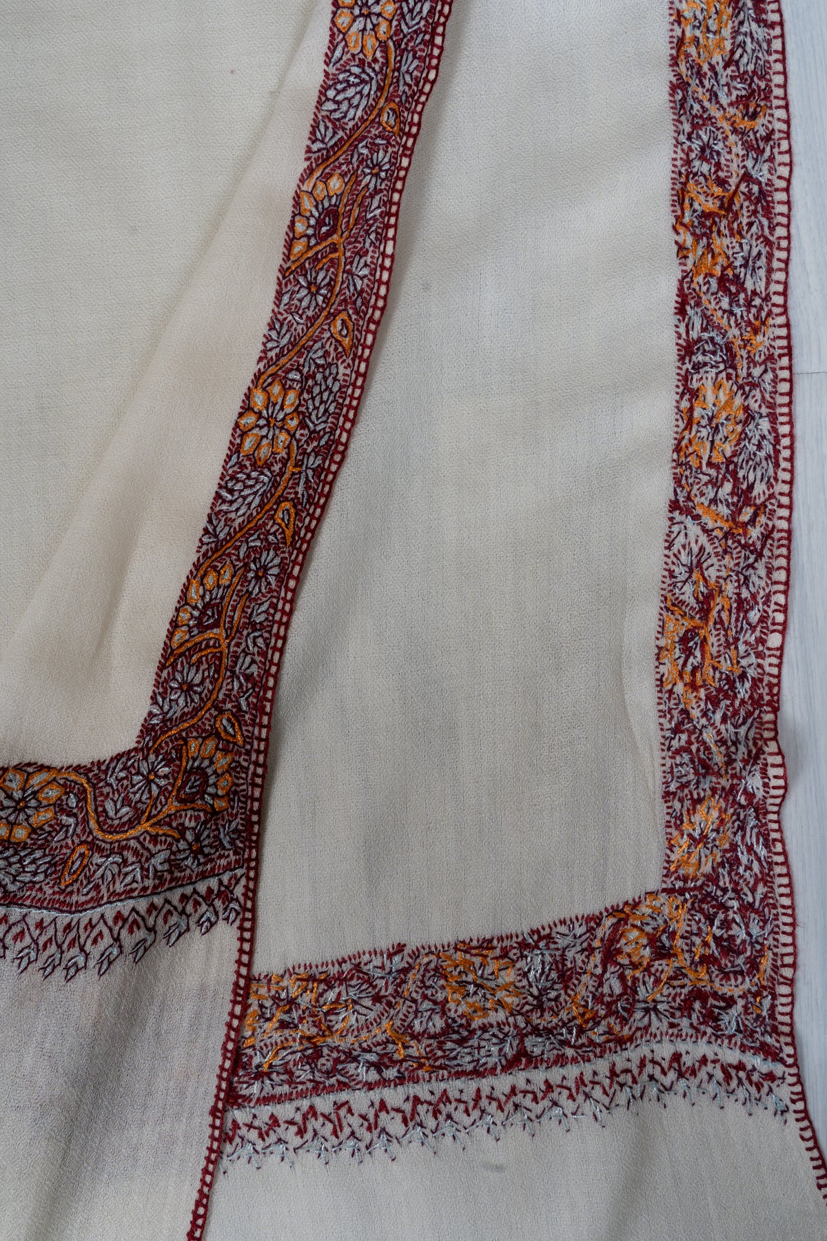 Pearl Mist: Merino Wool Hand Embroidered 2.5 Yards Shawl
