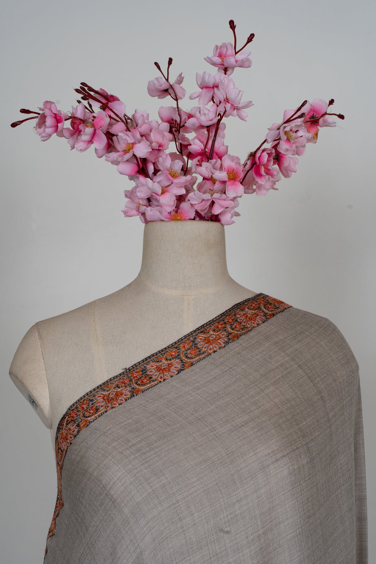 Ashwood Grace: Merino Wool Hand Embroidered 2.5 Yards Shawl