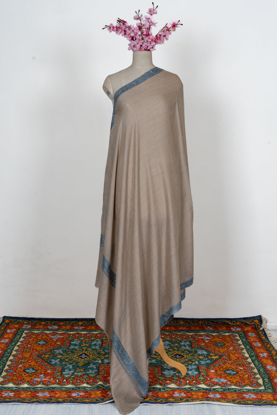 Sand Dune Elegance: Merino Wool Hand Embroidered 2.5 Yards Shawl