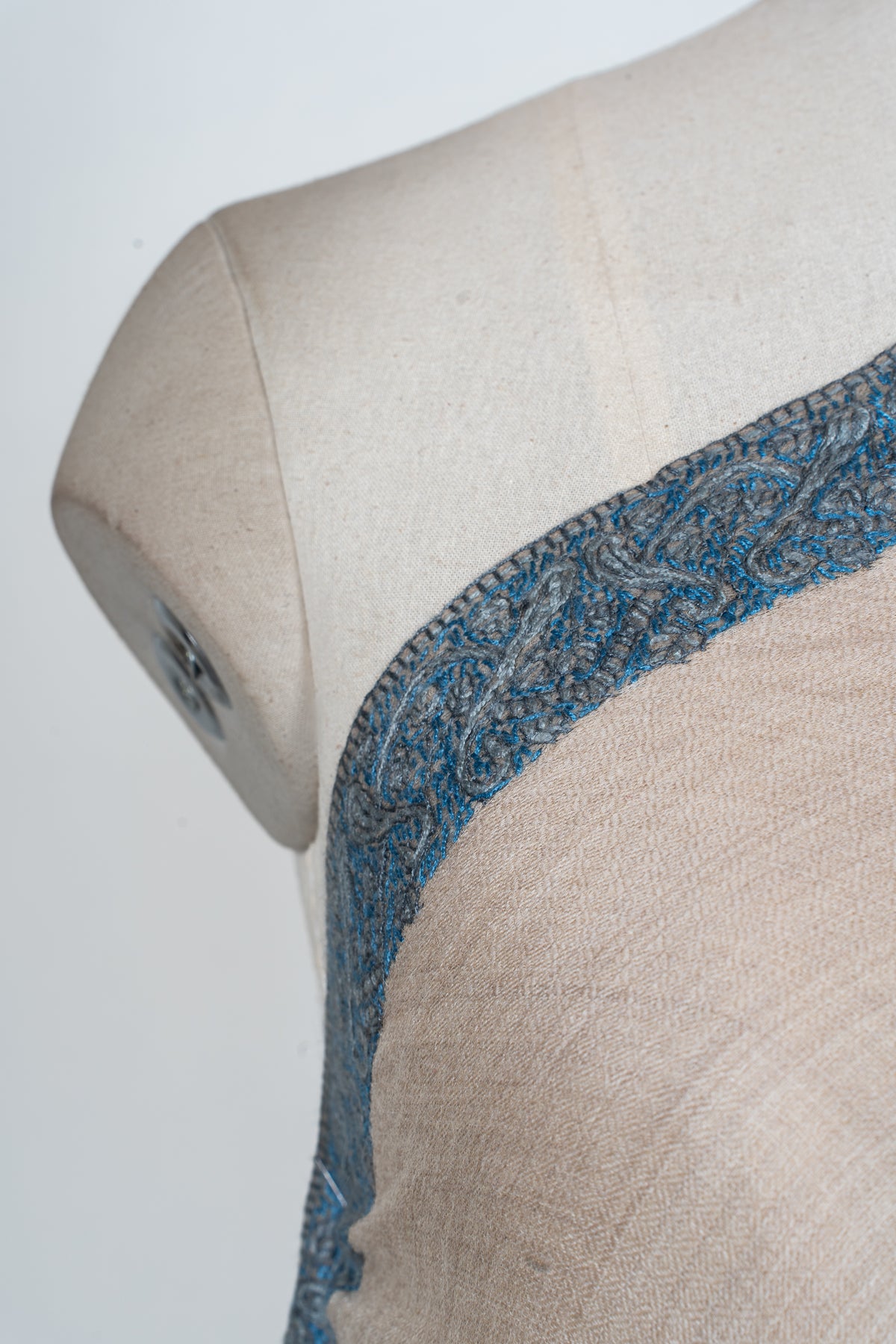 Sand Dune Elegance: Merino Wool Hand Embroidered 2.5 Yards Shawl