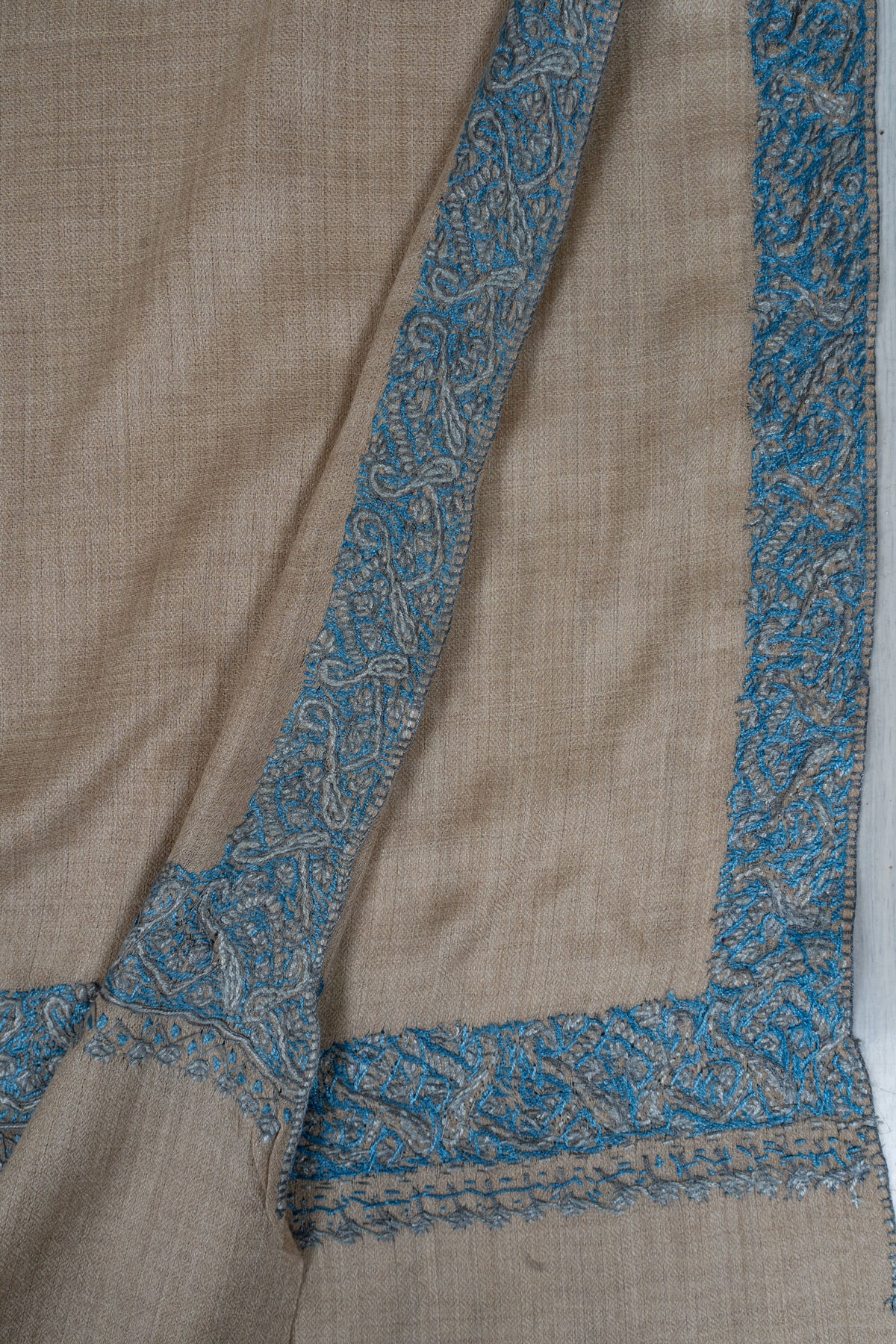 Sand Dune Elegance: Merino Wool Hand Embroidered 2.5 Yards Shawl