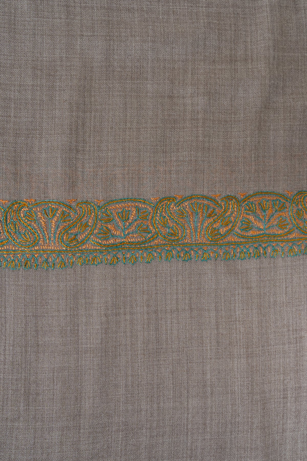 Meadow Taupe: Merino Wool Hand Embroidered 2.5 Yards Shawl