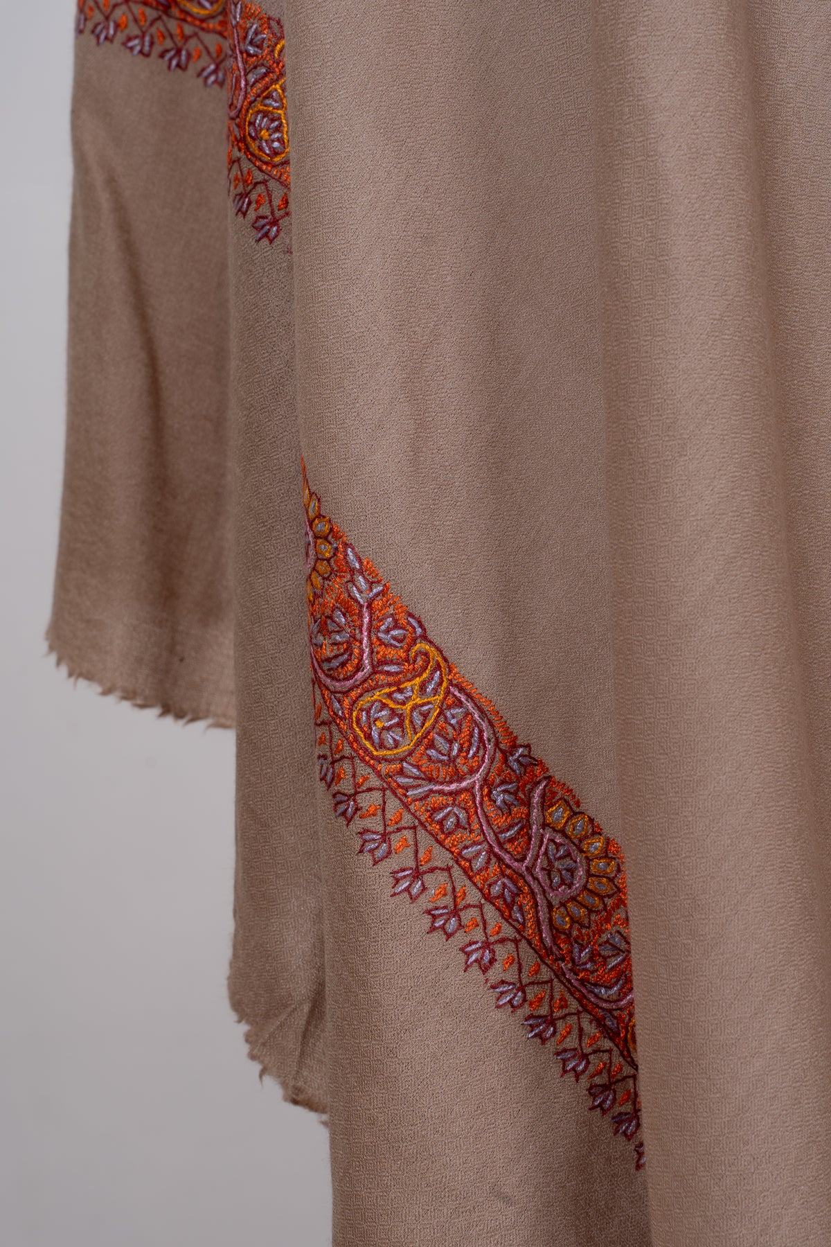 Caramel Ember: Merino Wool Hand Embroidered 2.5 Yards Shawl