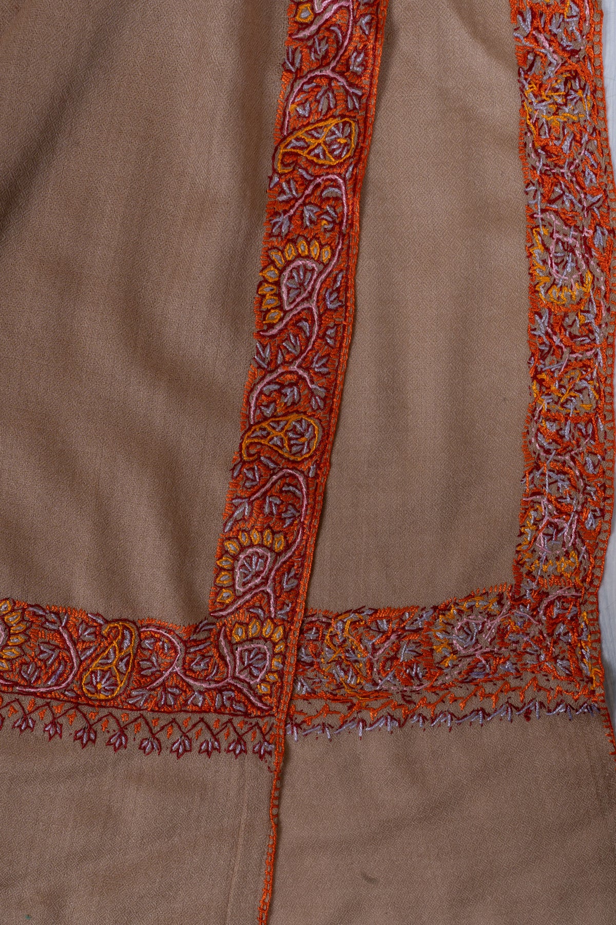 Caramel Ember: Merino Wool Hand Embroidered 2.5 Yards Shawl