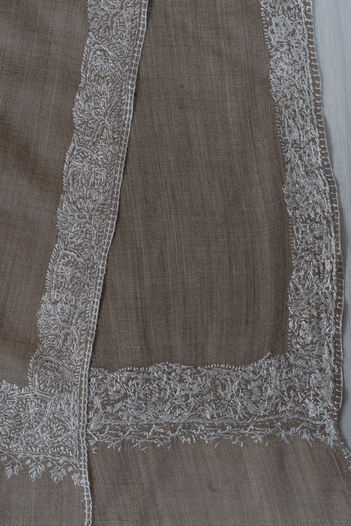 Silver Ash: Merino Wool Hand Embroidered 2.5 Yards Shawl