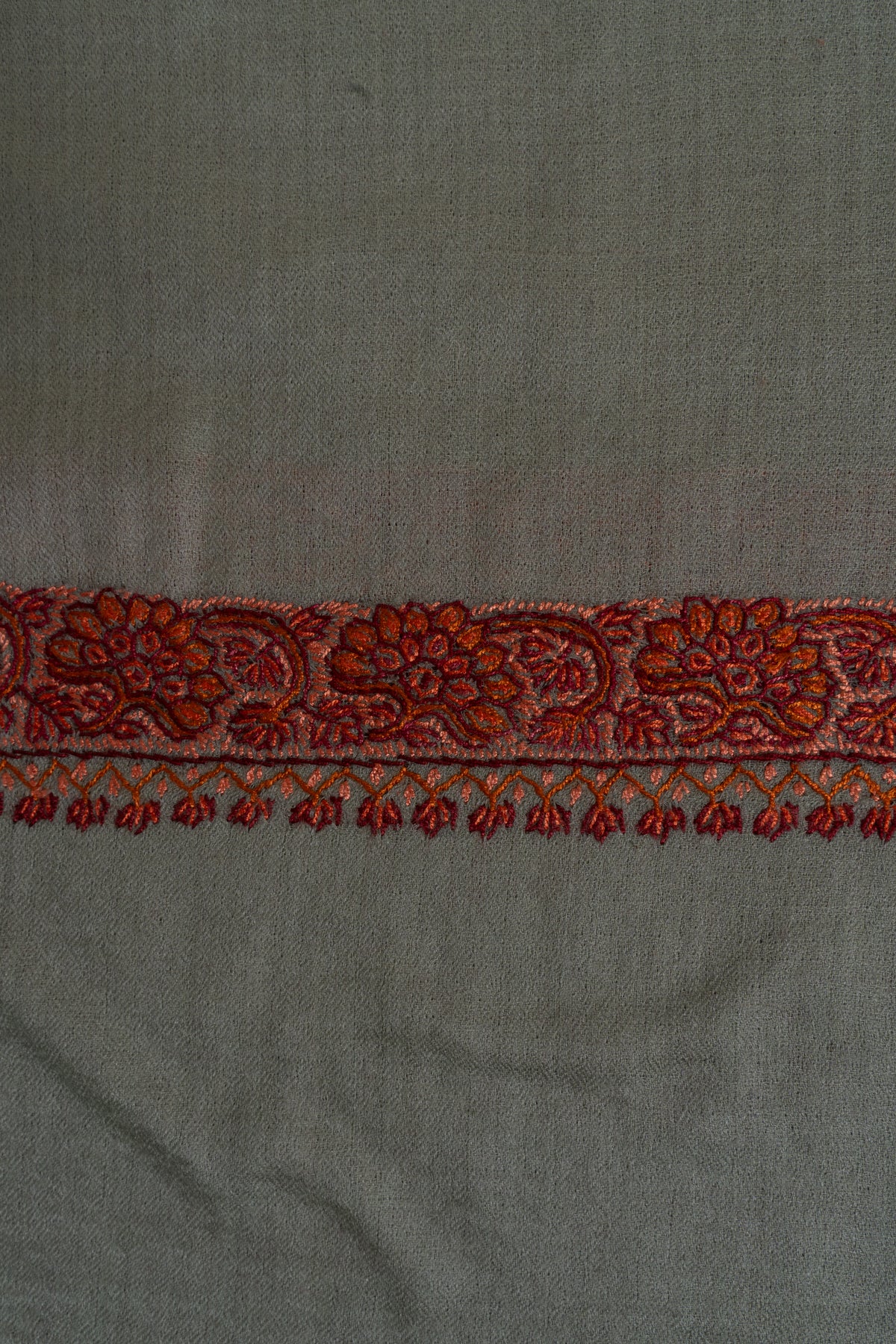 Sage Whisper: Merino Wool Hand Embroidered 2.5 Yards Shawl