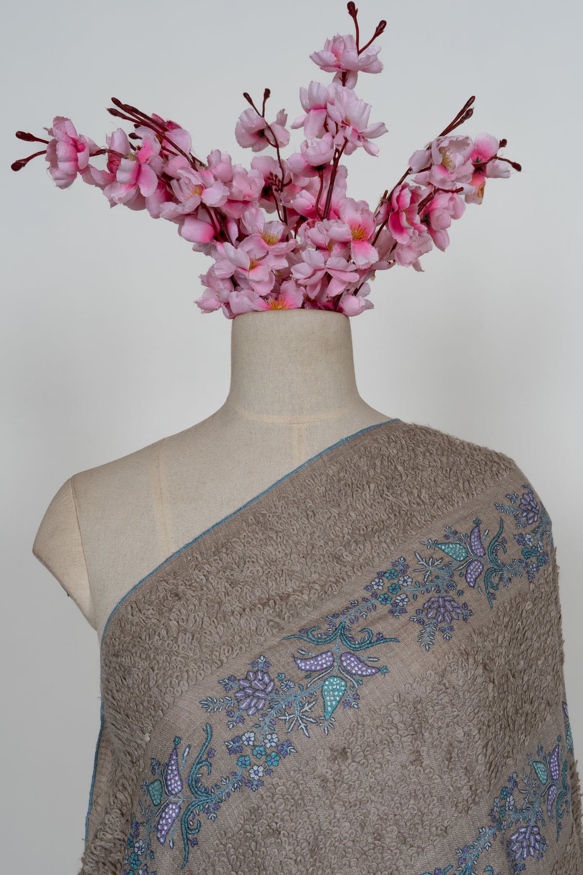 Earthbound Elegance: Pure Pashmina towel style Sozni Hand Embroidered Shawl