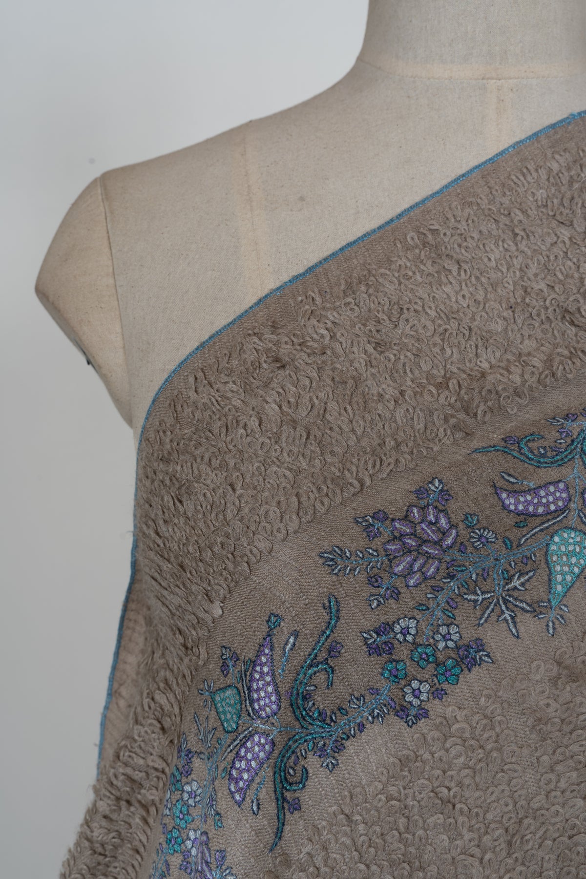Earthbound Elegance: Pure Pashmina towel style Sozni Hand Embroidered Shawl