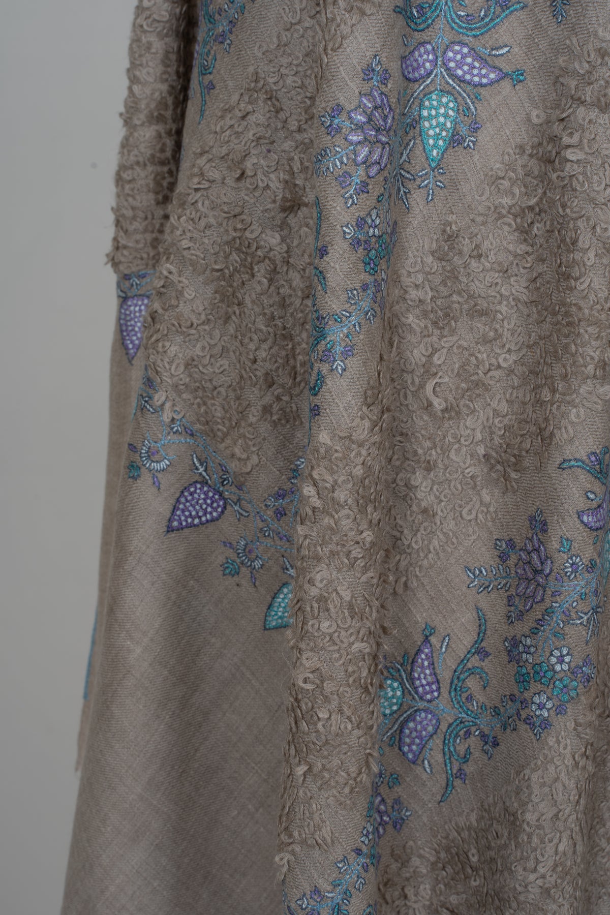 Earthbound Elegance: Pure Pashmina towel style Sozni Hand Embroidered Shawl