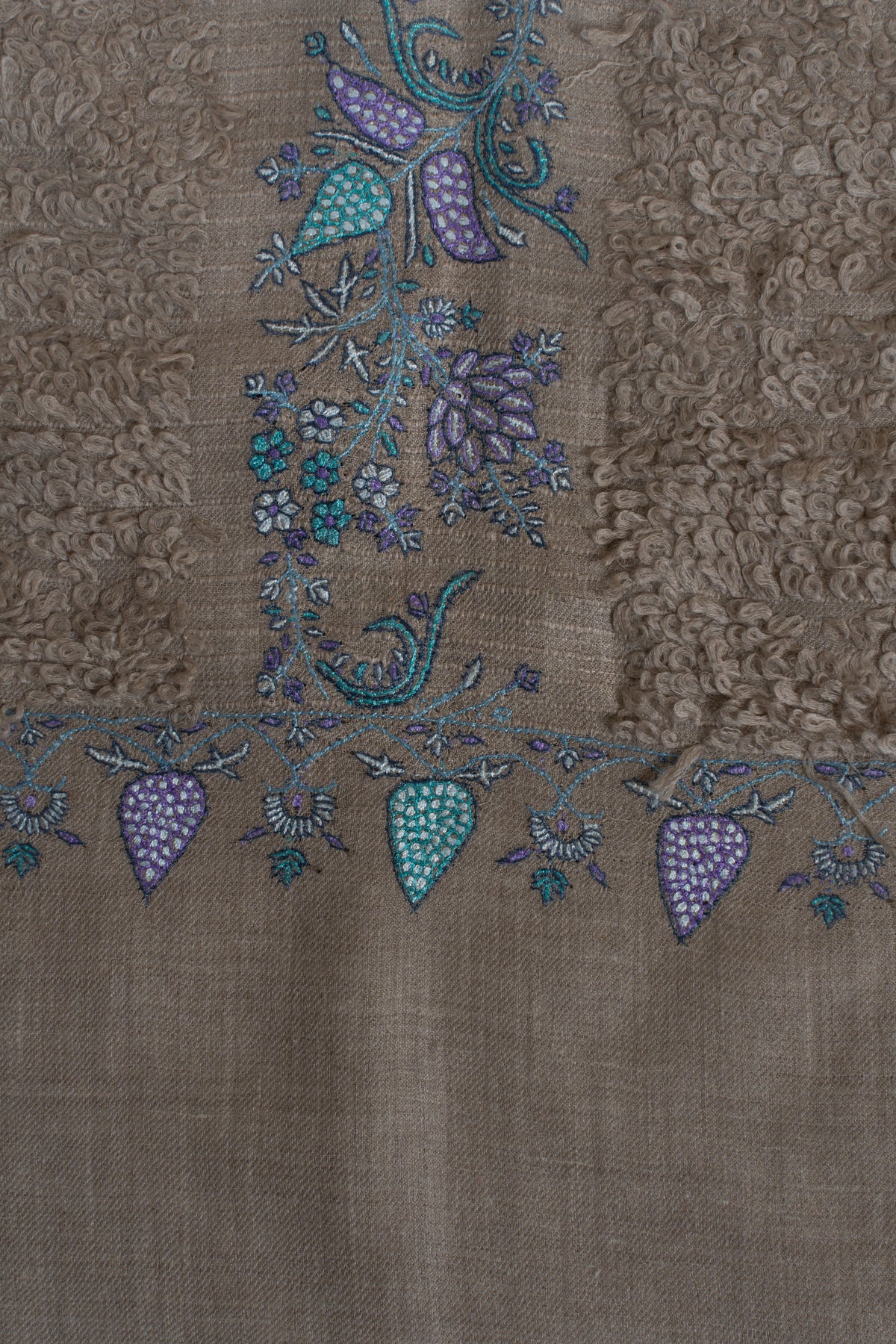 Earthbound Elegance: Pure Pashmina towel style Sozni Hand Embroidered Shawl