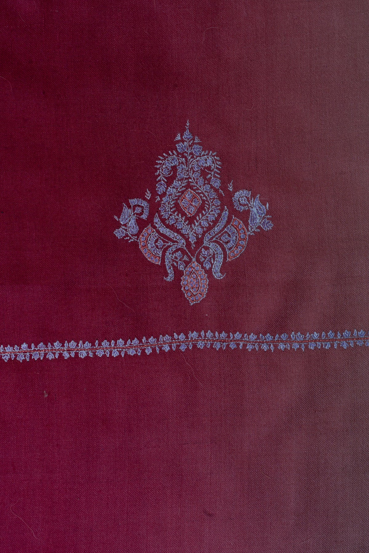 Crimson Fade: Pure Pashmina Sozni Hand Embroidered Shawl