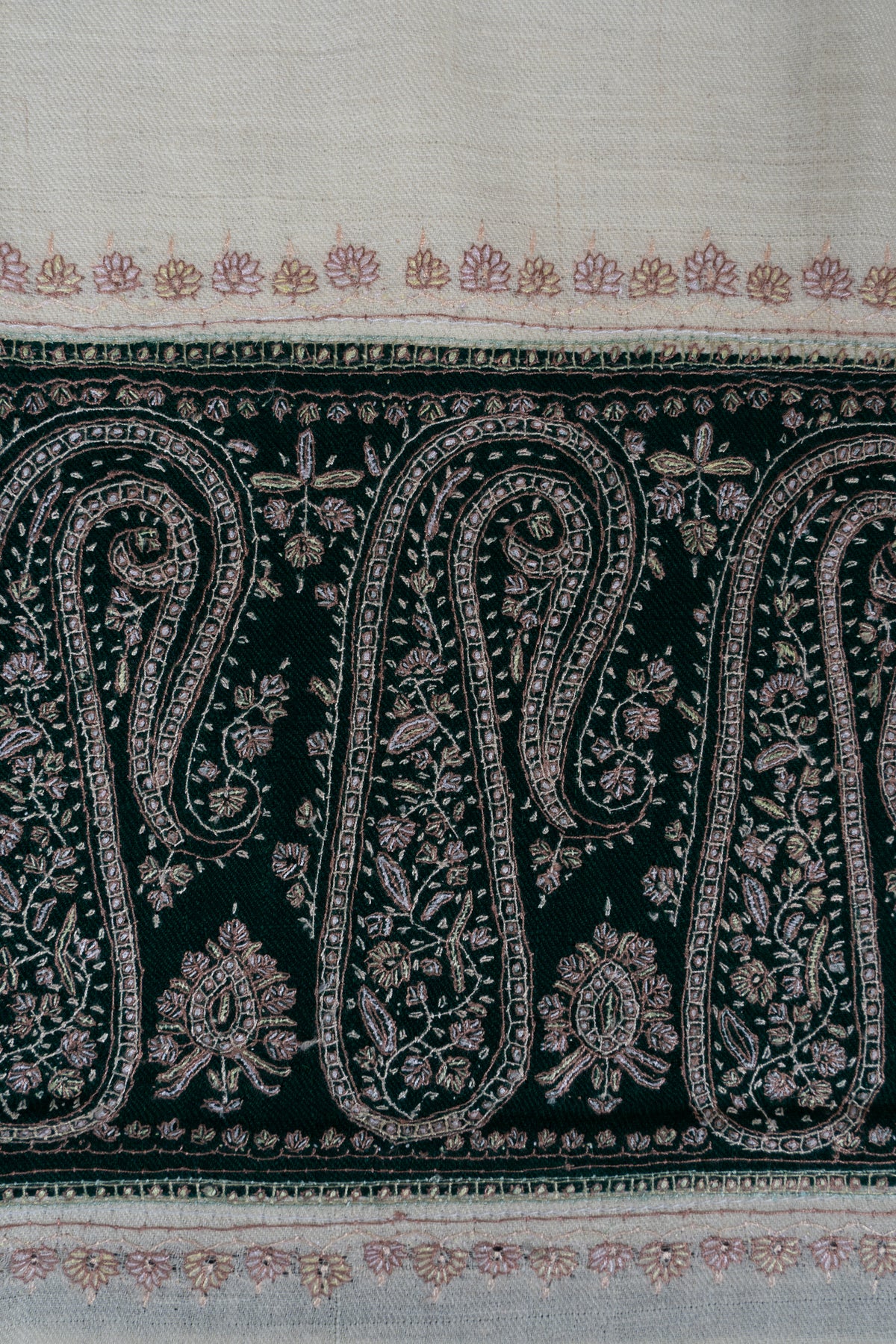 Ivory Crest: Pure Pashmina Sozni Hand Embroidered Shawl
