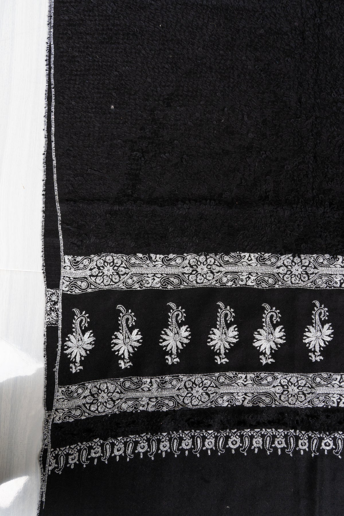 Noir Heritage: Pure Pashmina Sozni Hand Embroidered Shawl