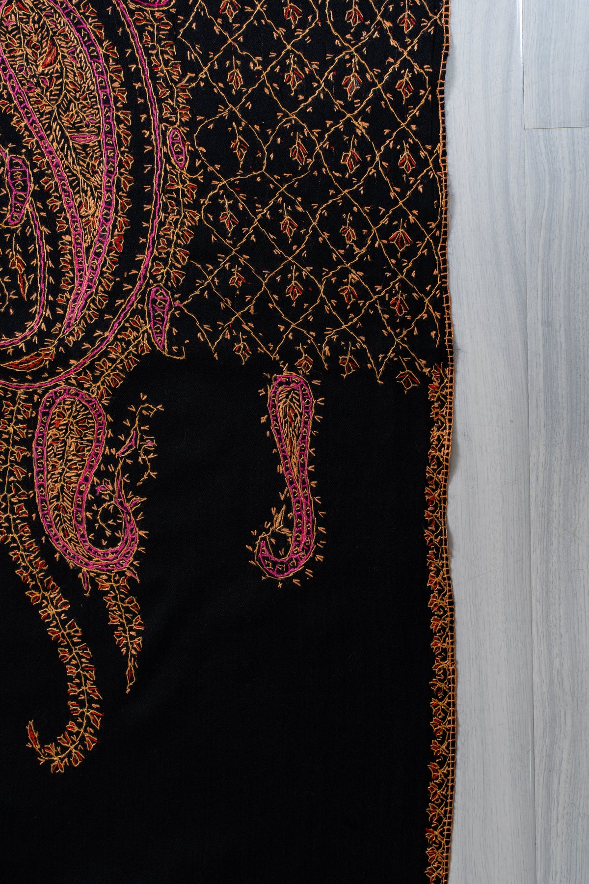 Noir Rose Paisley Royale: Merino Wool Hand Embroidered 2.5 Yards Shawl