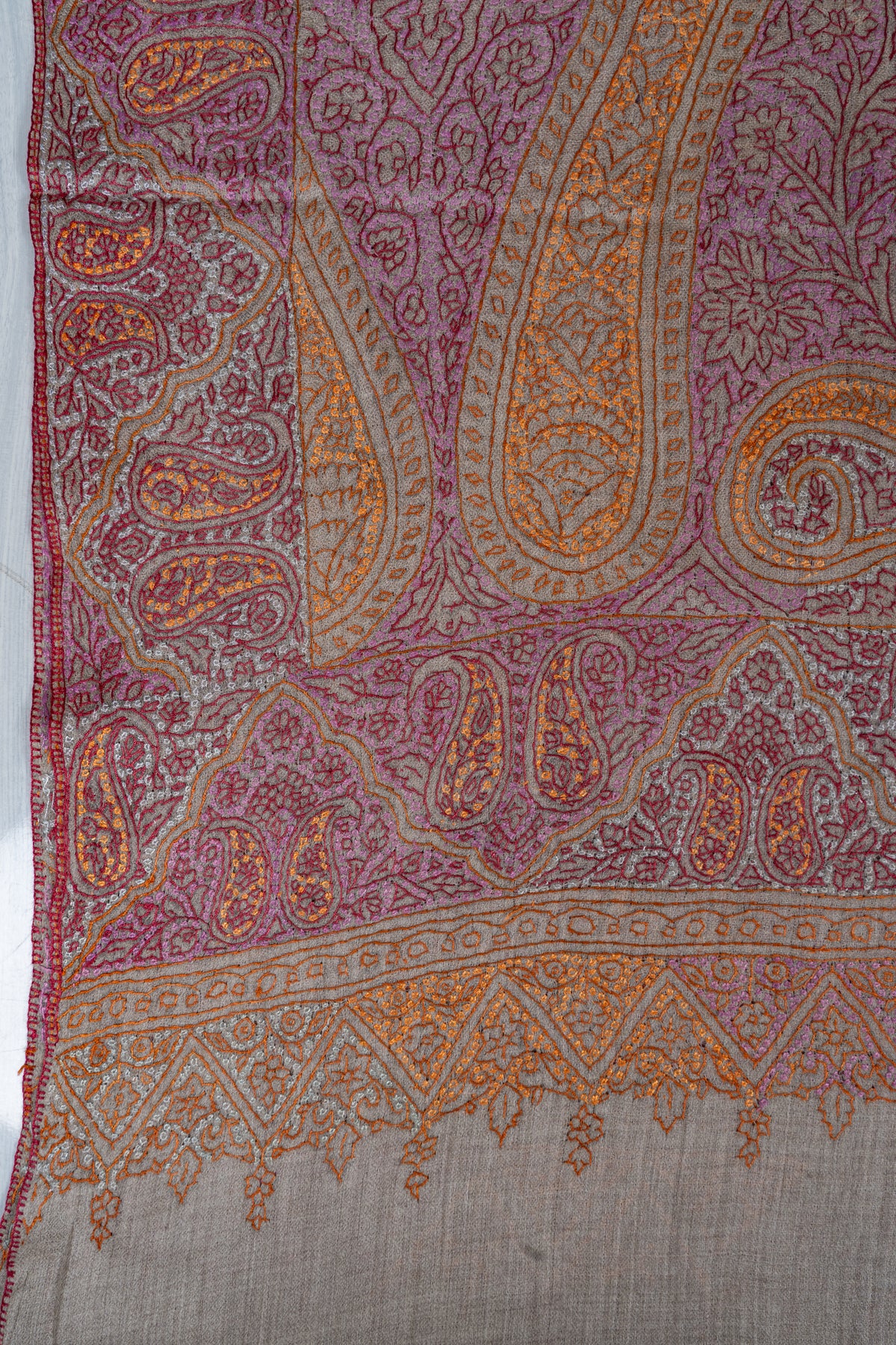 Blush Gold Paisley Symphony: Merino Wool Hand Embroidered