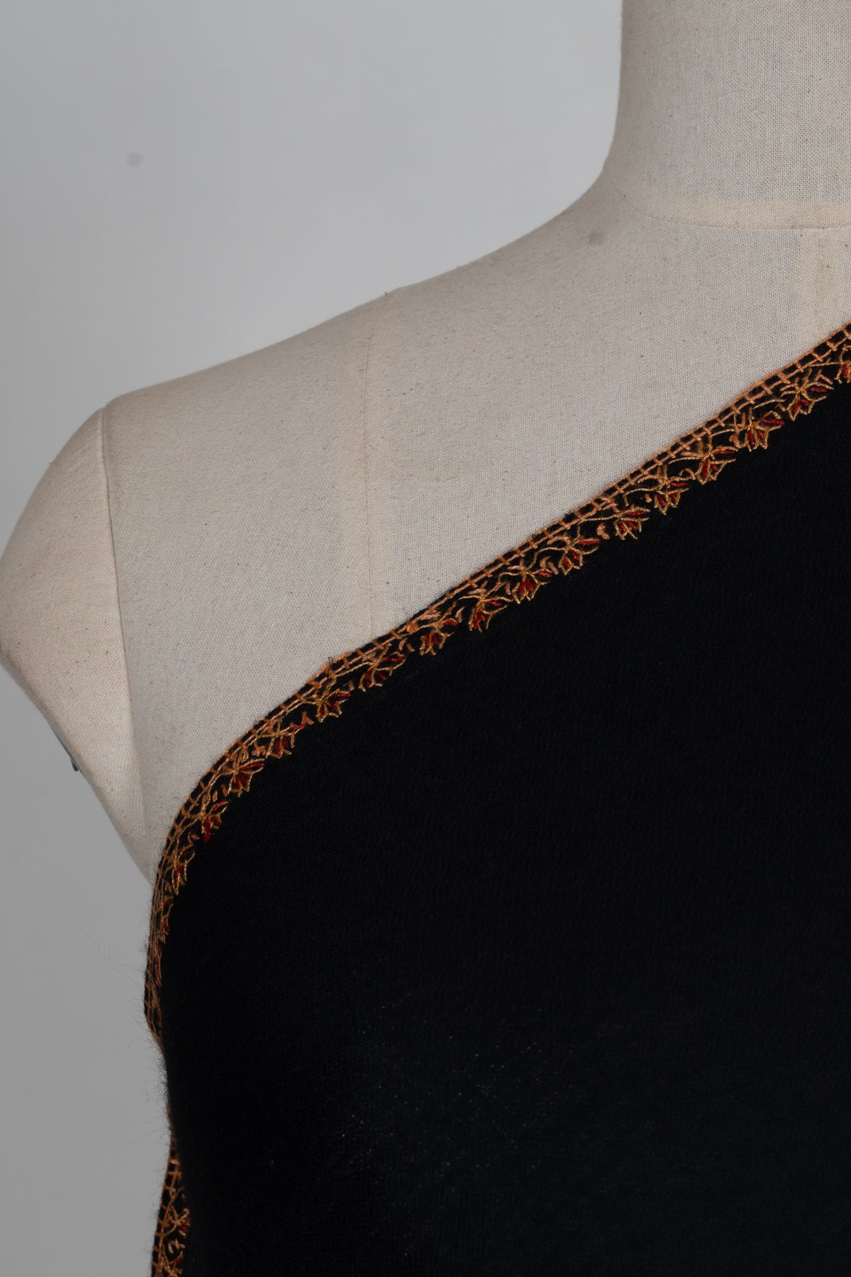 Noir Rose Paisley Royale: Merino Wool Hand Embroidered 2.5 Yards Shawl