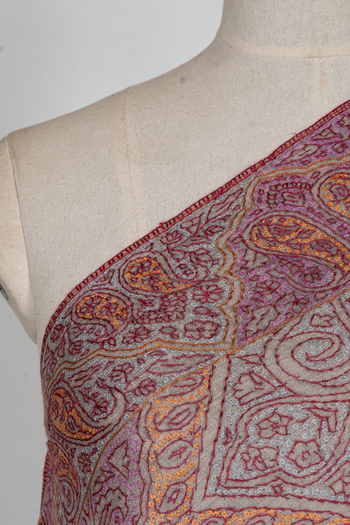 Blush Gold Paisley Symphony: Merino Wool Hand Embroidered