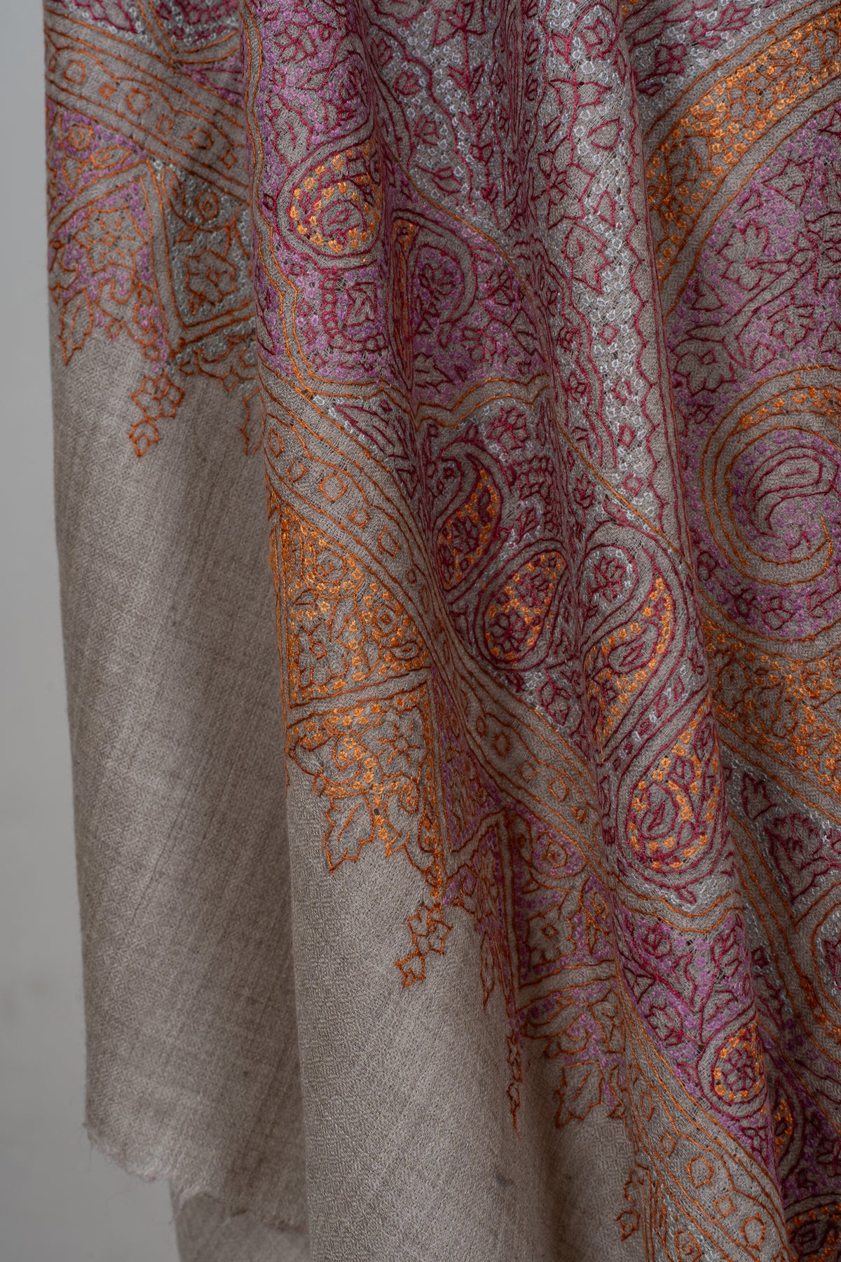 Blush Gold Paisley Symphony: Merino Wool Hand Embroidered