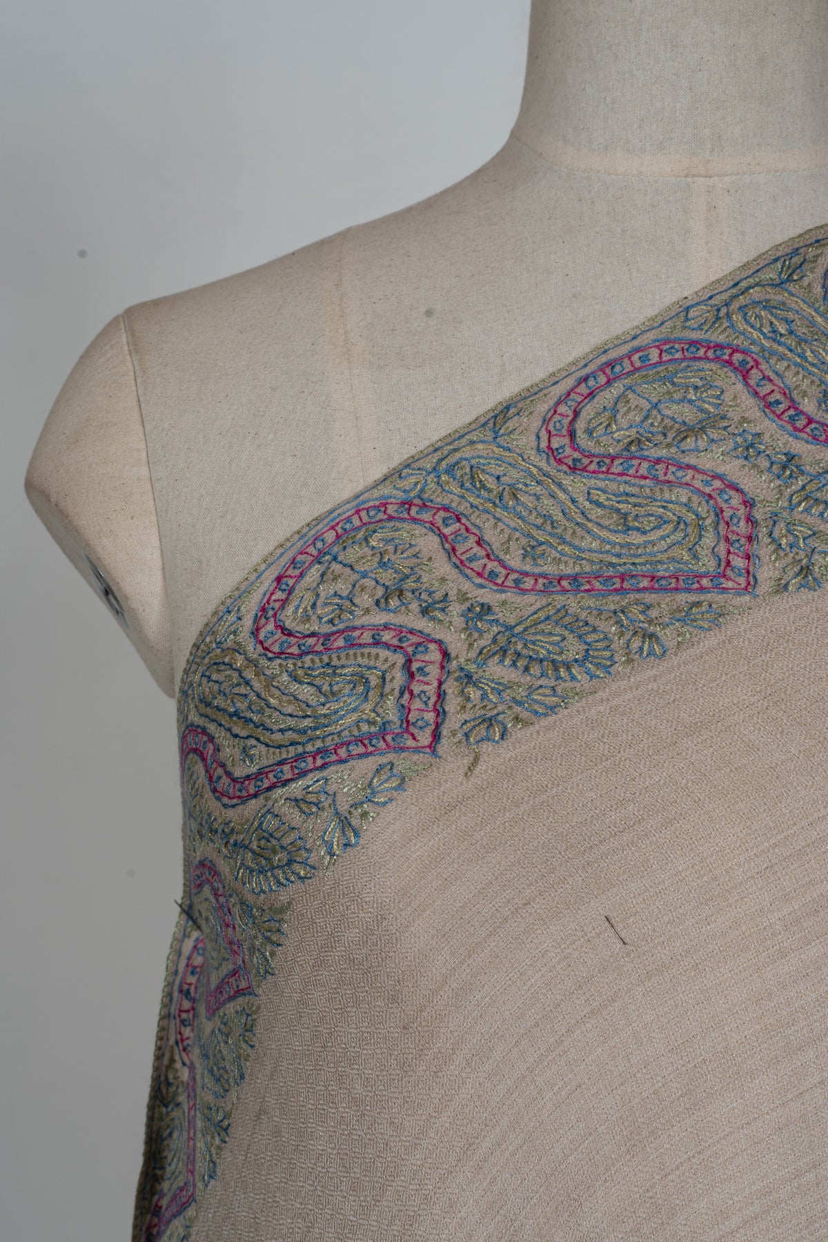 Ivory Bloom: Merino Wool Hand Embroidered 2.5 Yards Shawl