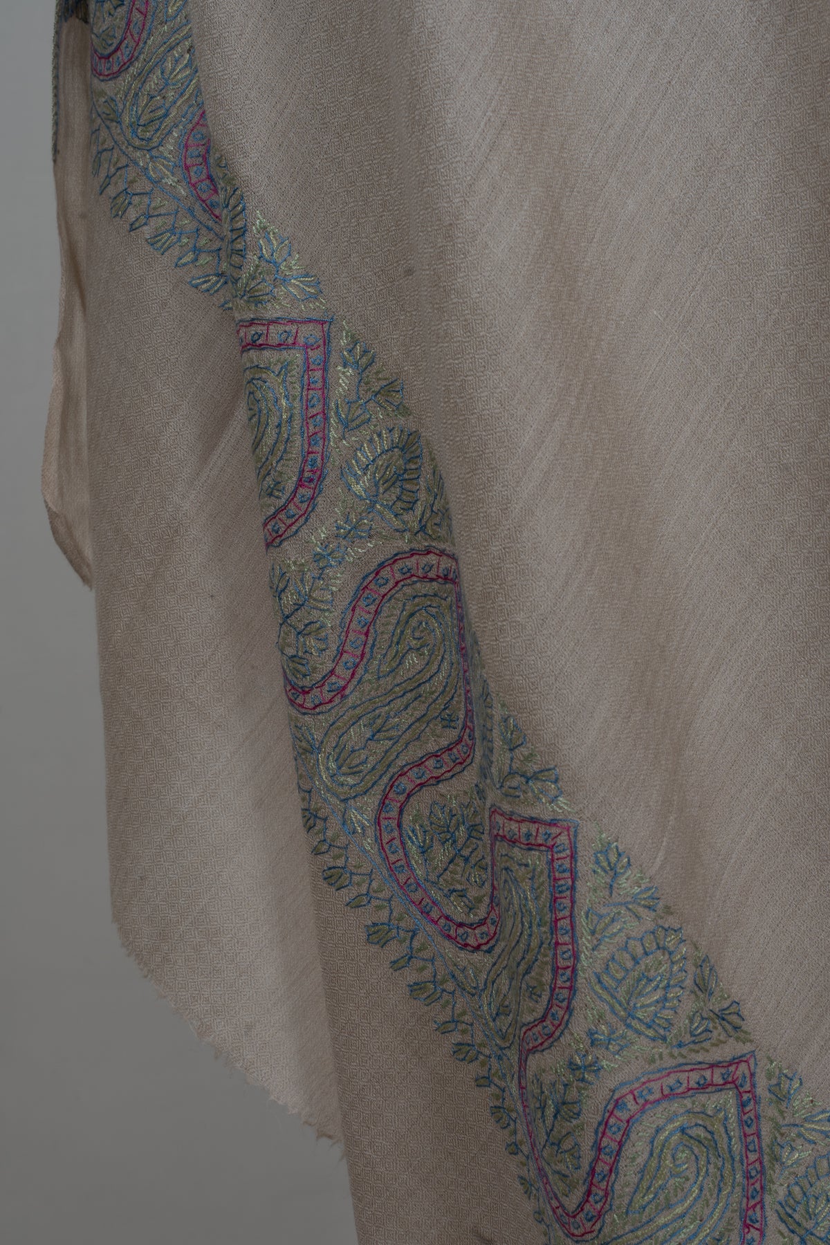 Ivory Bloom: Merino Wool Hand Embroidered 2.5 Yards Shawl
