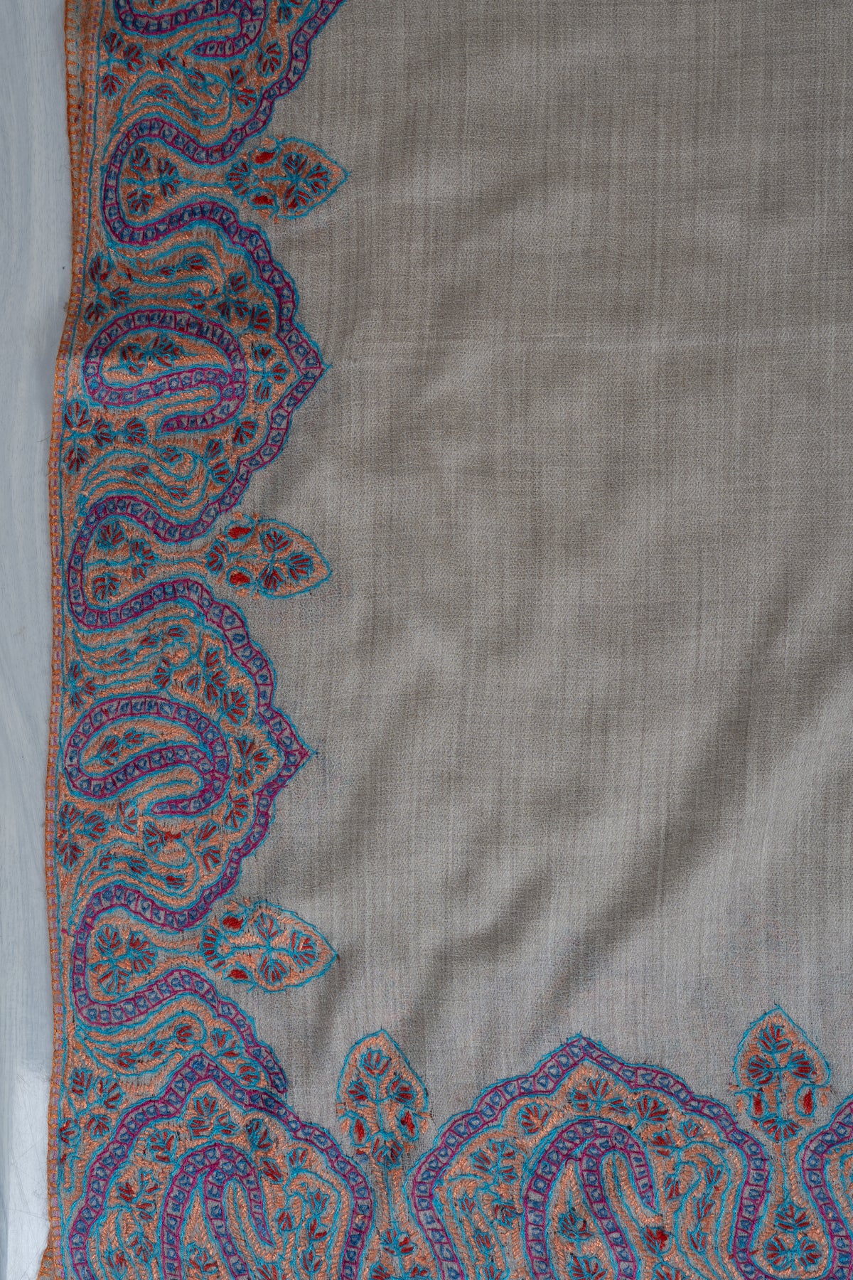 Moonlight Ivory: Merino Wool Hand Embroidered 2.5 Yards Shawl