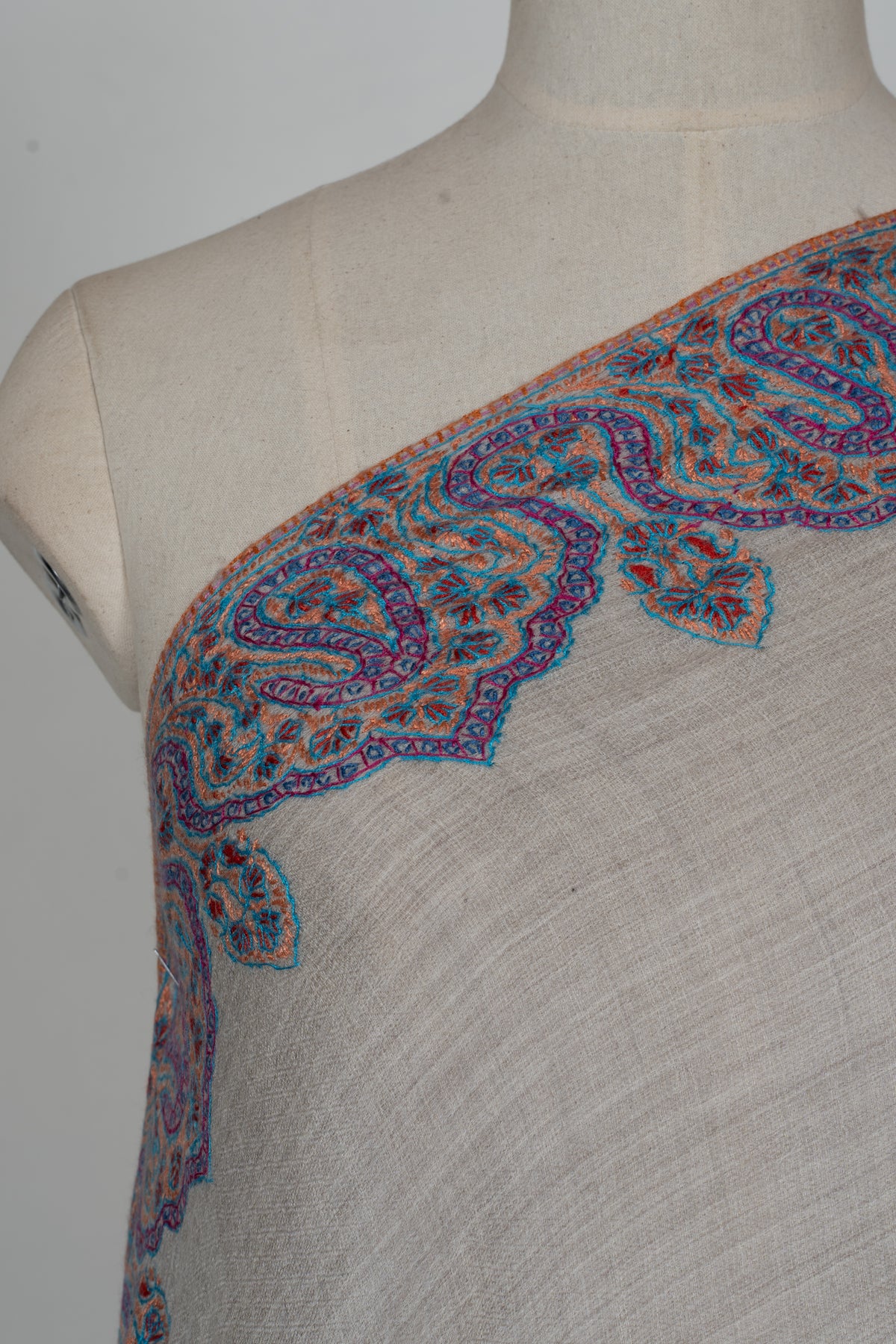 Moonlight Ivory: Merino Wool Hand Embroidered 2.5 Yards Shawl