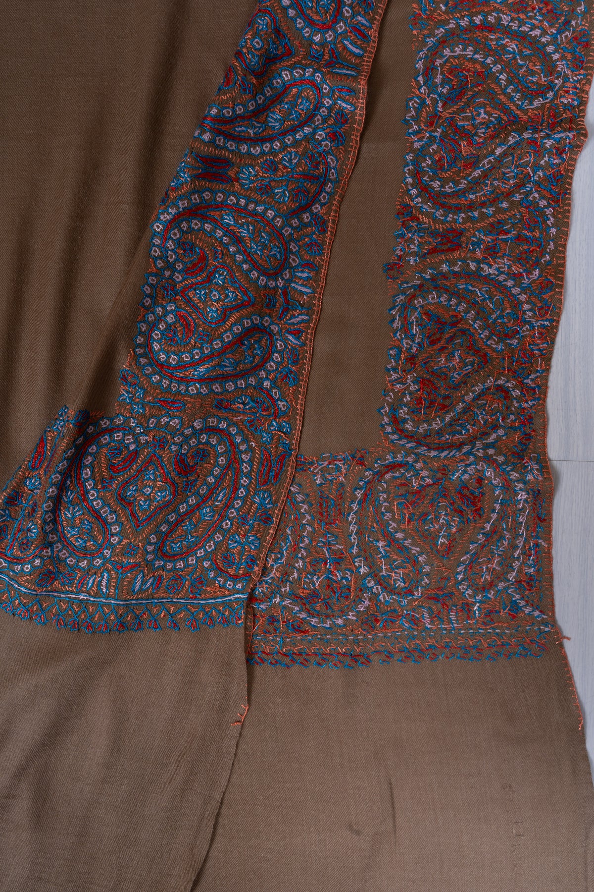Walnut Royale: Merino Wool Hand Embroidered 2.5 Yards Shawl