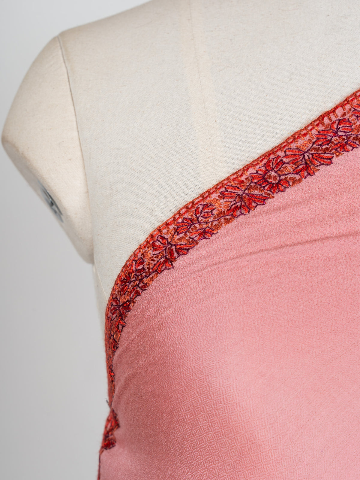 2.5 Yards Sozni Hand Embroidered Shawl in Blush Rose Charm