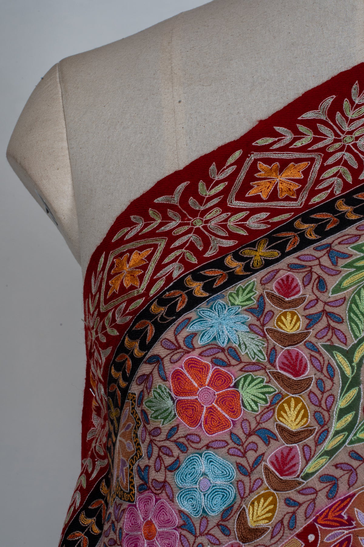 Pure Pashmina Kalamkari Sozni Hand Embroidered 2.5 Yards Shawl