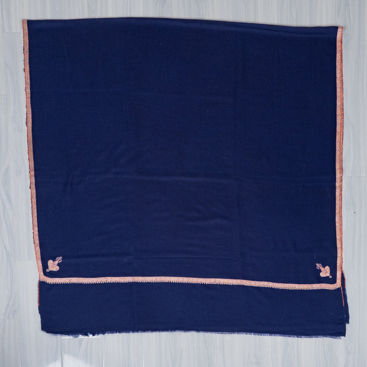 Midnight Sapphire Minimal Grace: Pure Pashmina Sozni Hand Embroidered 2.5 Yards Shawl