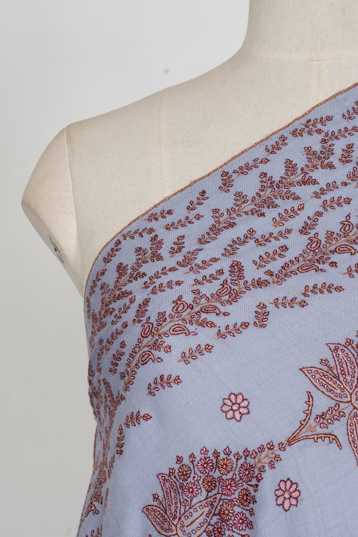Pure Pashmina Sozni Hand Embroidered 2.5 Yards Shawl: Frosted Blossom Harmony