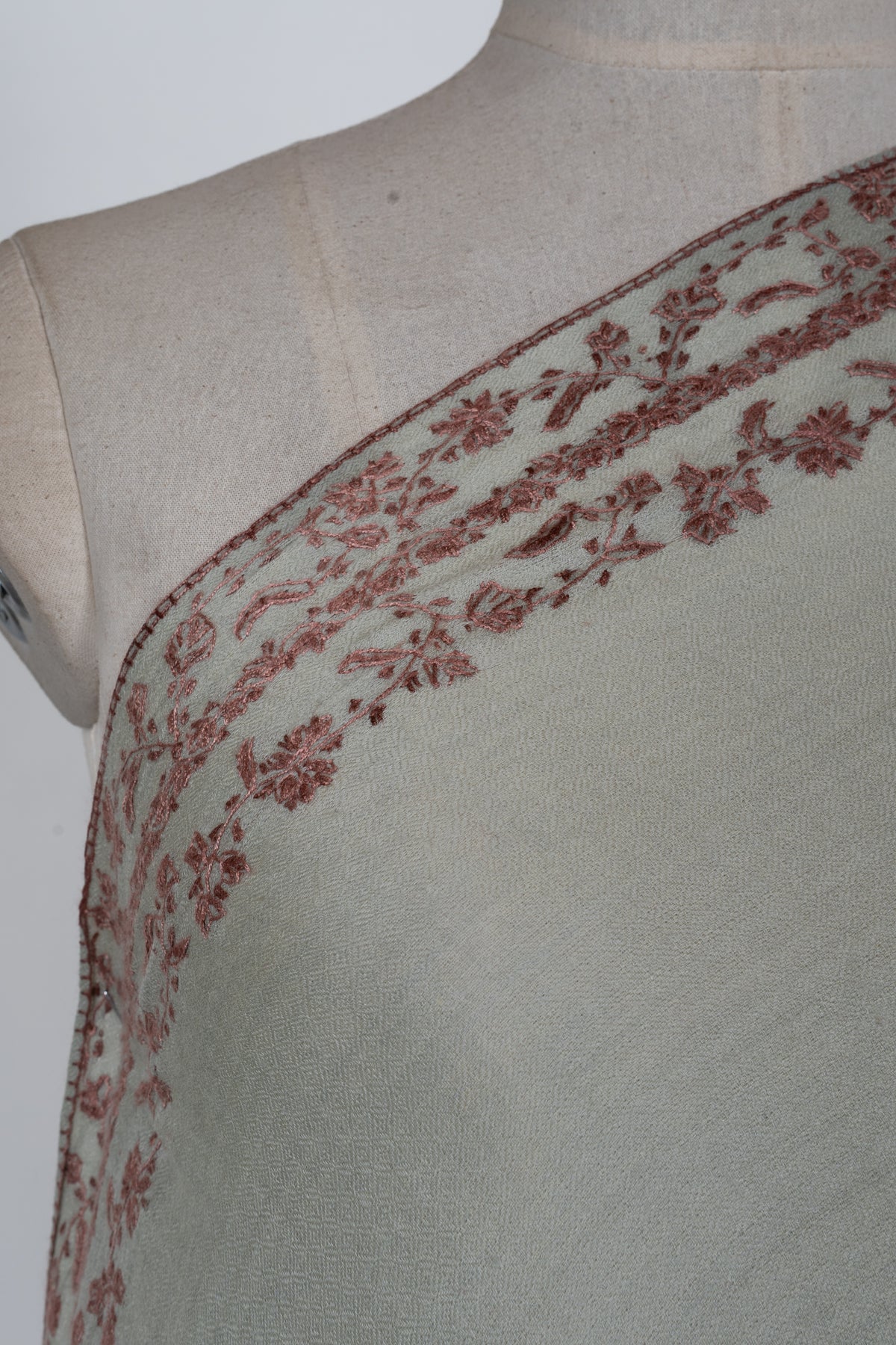 Sage Meadow Dual Tone: Merino Wool Hand Embroidered 2.5 Yards Shawl