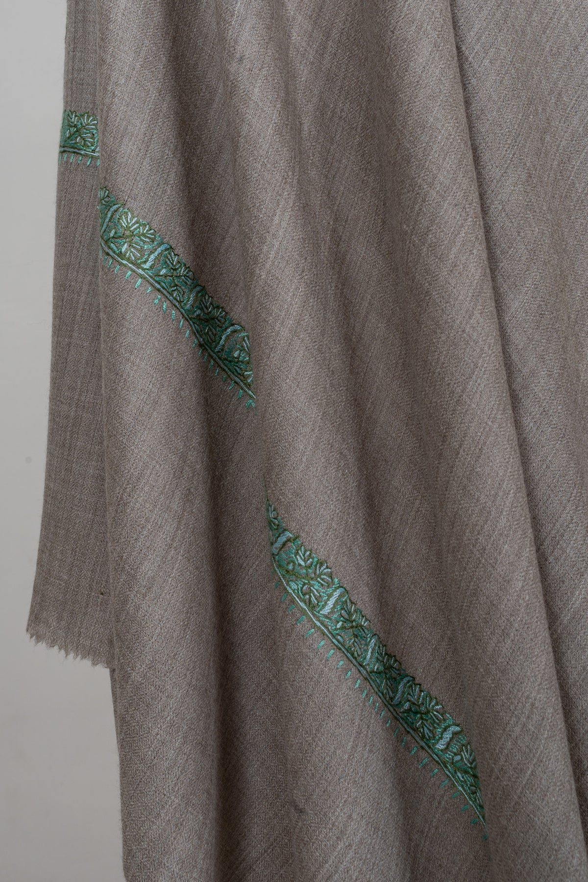 Stone Teal Minimal Edge: Merino Wool Hand Embroidered 2.5 Yards Shawl