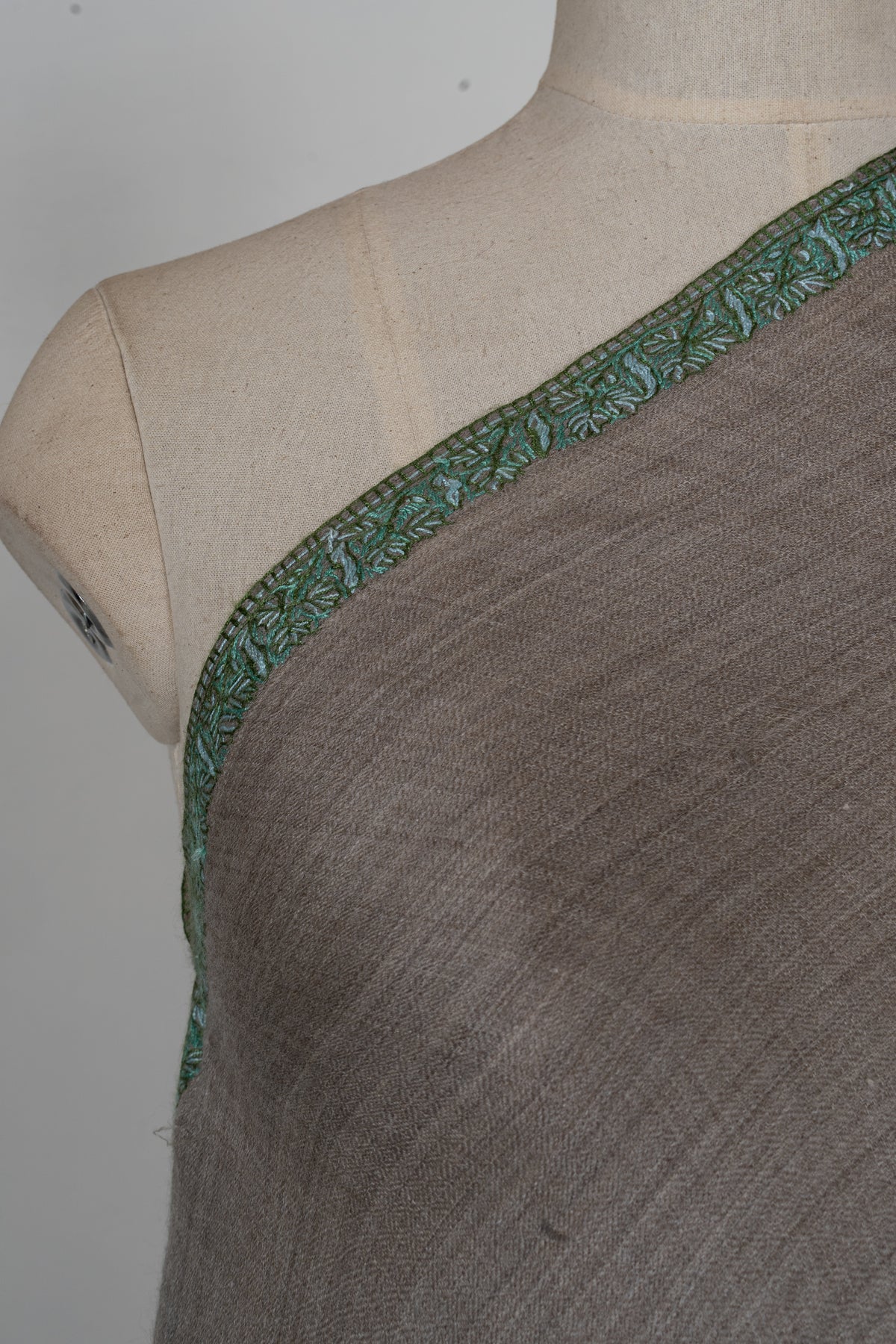 Stone Teal Minimal Edge: Merino Wool Hand Embroidered 2.5 Yards Shawl