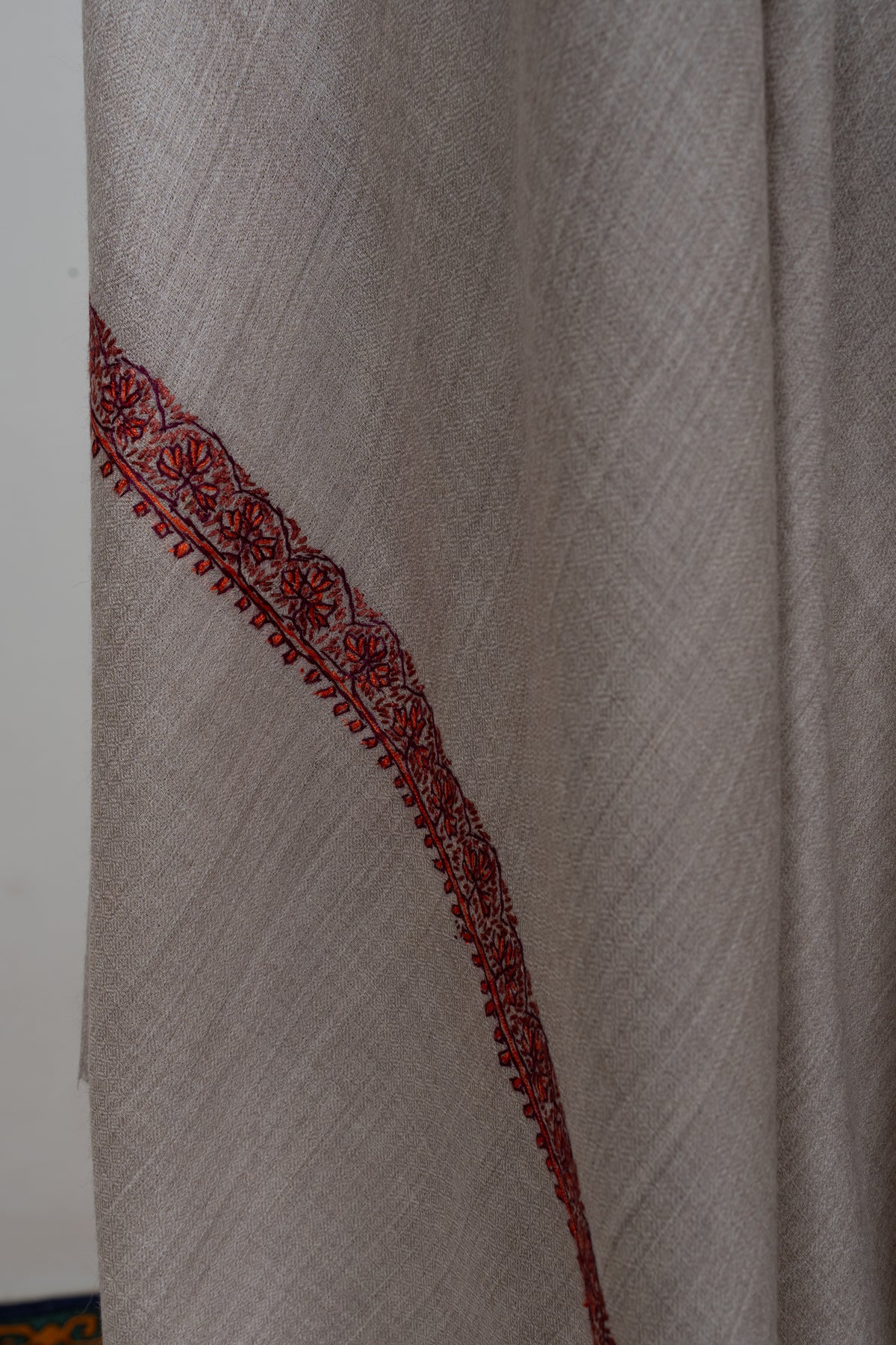 Sand Rust Borderline Grace: Merino Wool Hand Embroidered 2.5 Yards Shawl